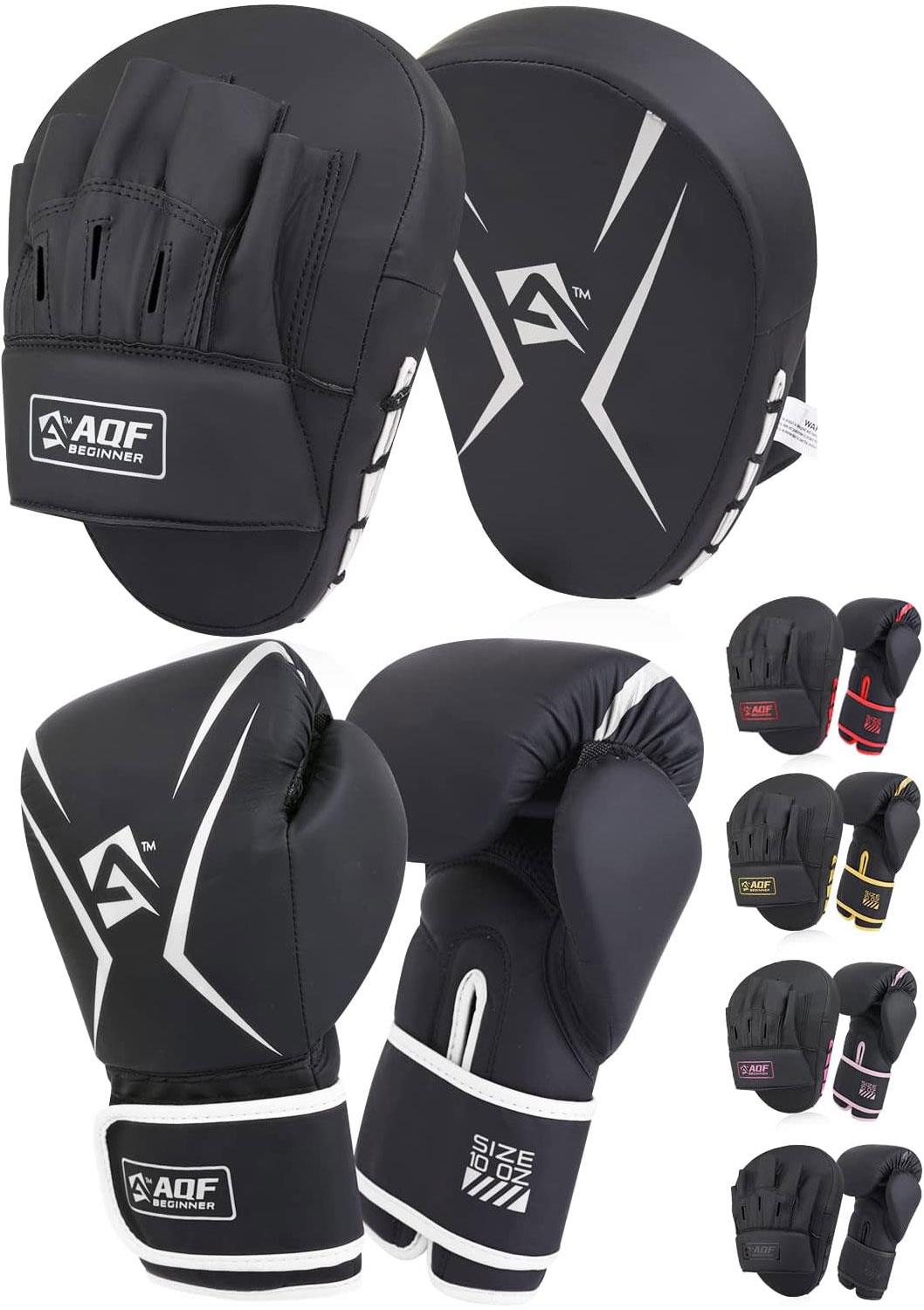 AQF Boxing Gloves and Focus Pads Set Hook & Jabs Mitts Punch Gym Training MMA - Picture 31 of 37