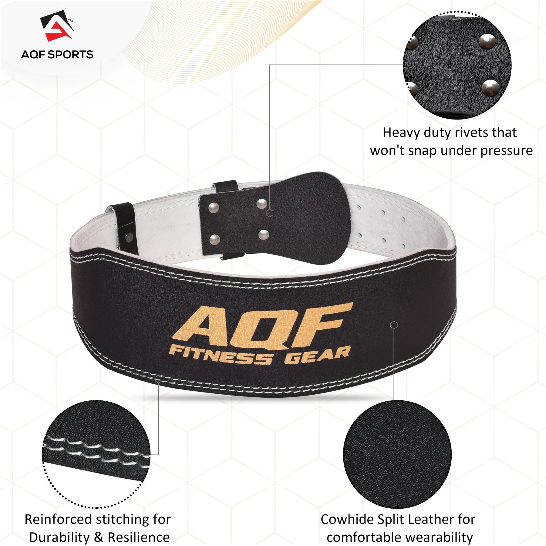AQF 7mm Leather Weight Lifting Belt 4" Padded Lumbar Back Support Gym Fitness - Picture 10 of 21