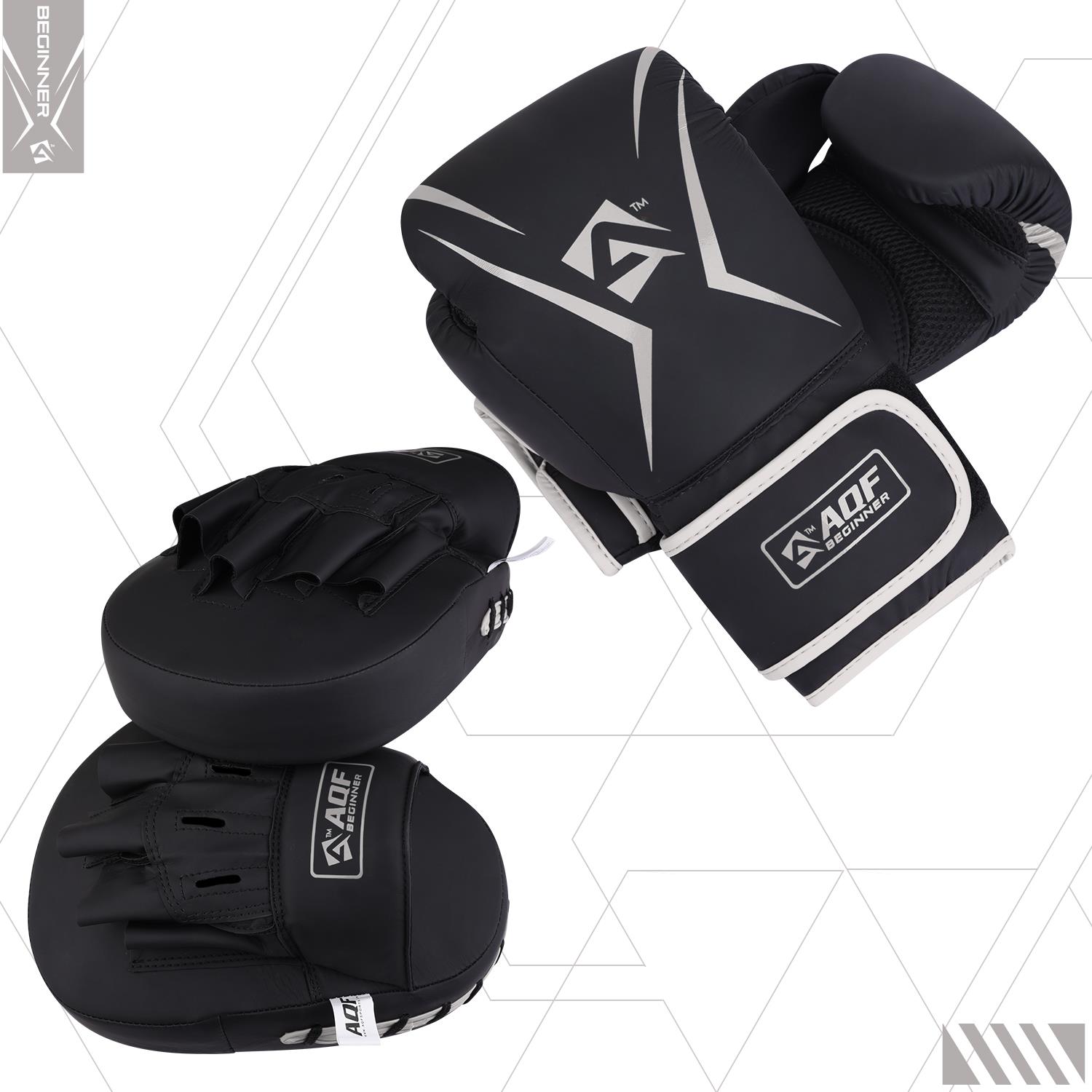 AQF Boxing Gloves and Focus Pads Set Hook & Jabs Mitts Punch Gym Training MMA - Picture 36 of 37