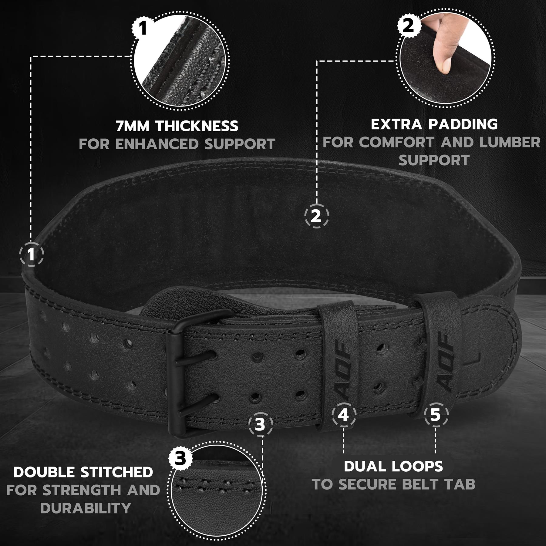 AQF 7mm Leather Weight Lifting Belt 4" Padded Lumbar Back Support Gym Fitness - Picture 17 of 21