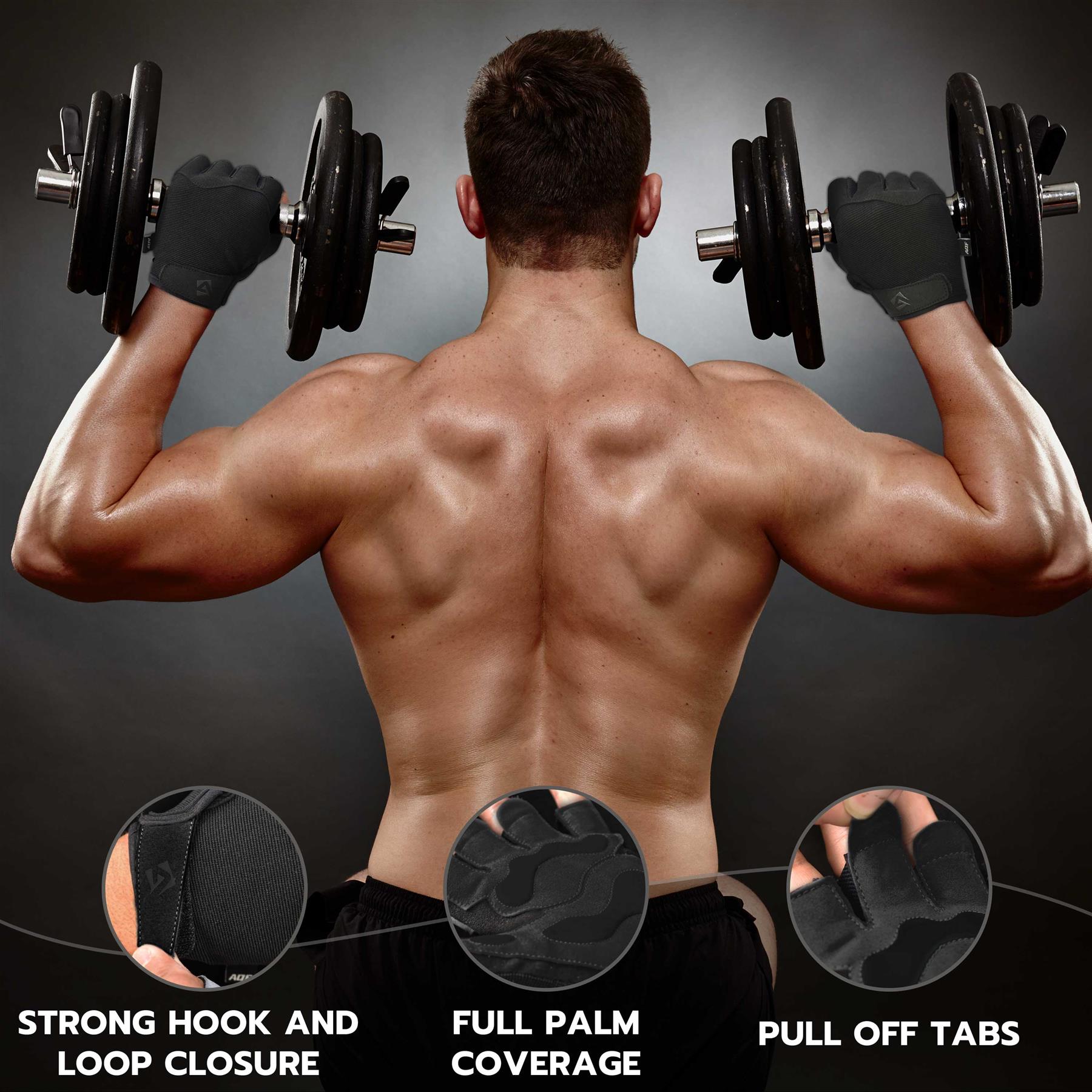AQF Weight Lifting Gym Gloves Training Workout Fitness Gloves Padded Palm Grip - Picture 16 of 33