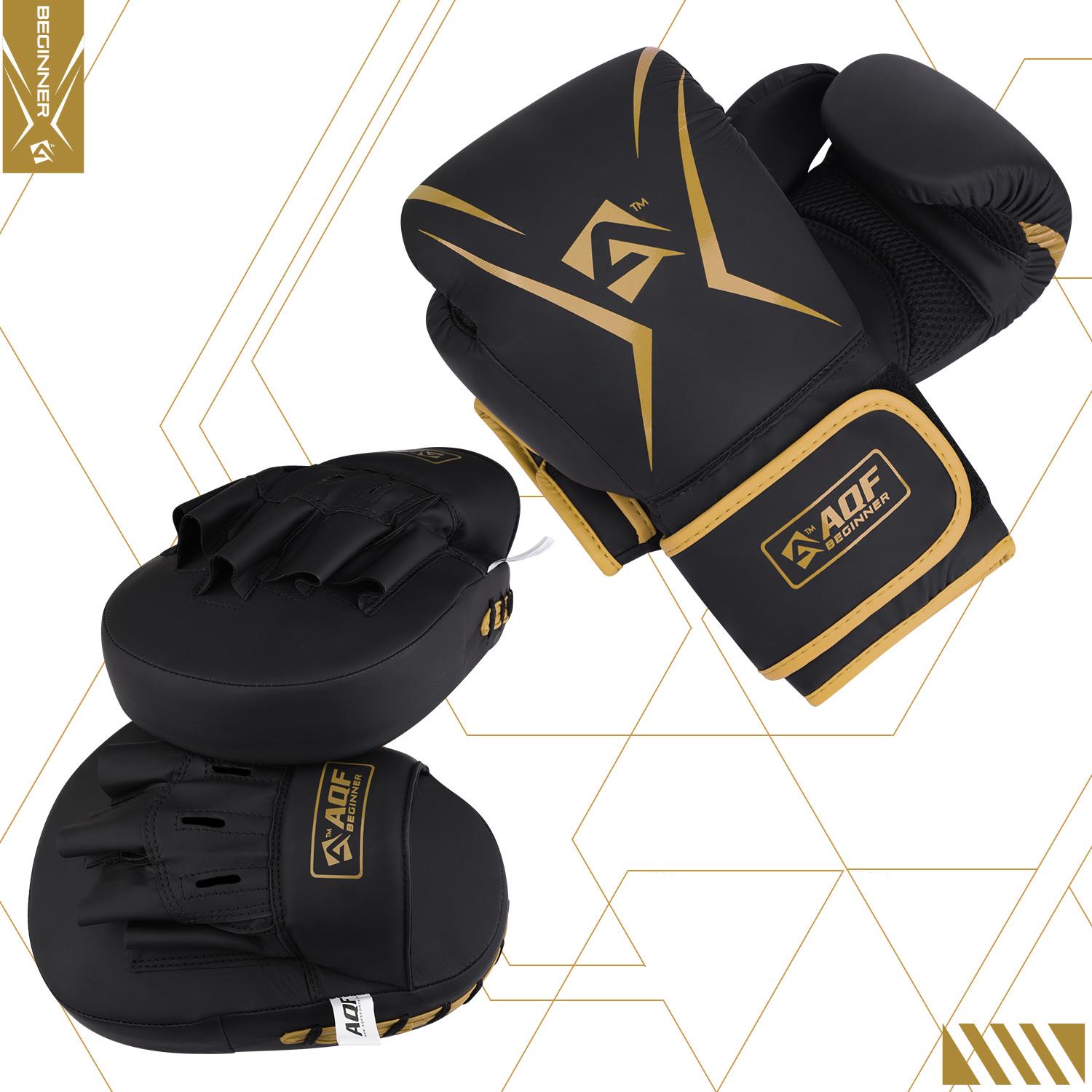 AQF Boxing Gloves and Focus Pads Set Hook & Jabs Mitts Punch Gym Training MMA - Picture 15 of 37