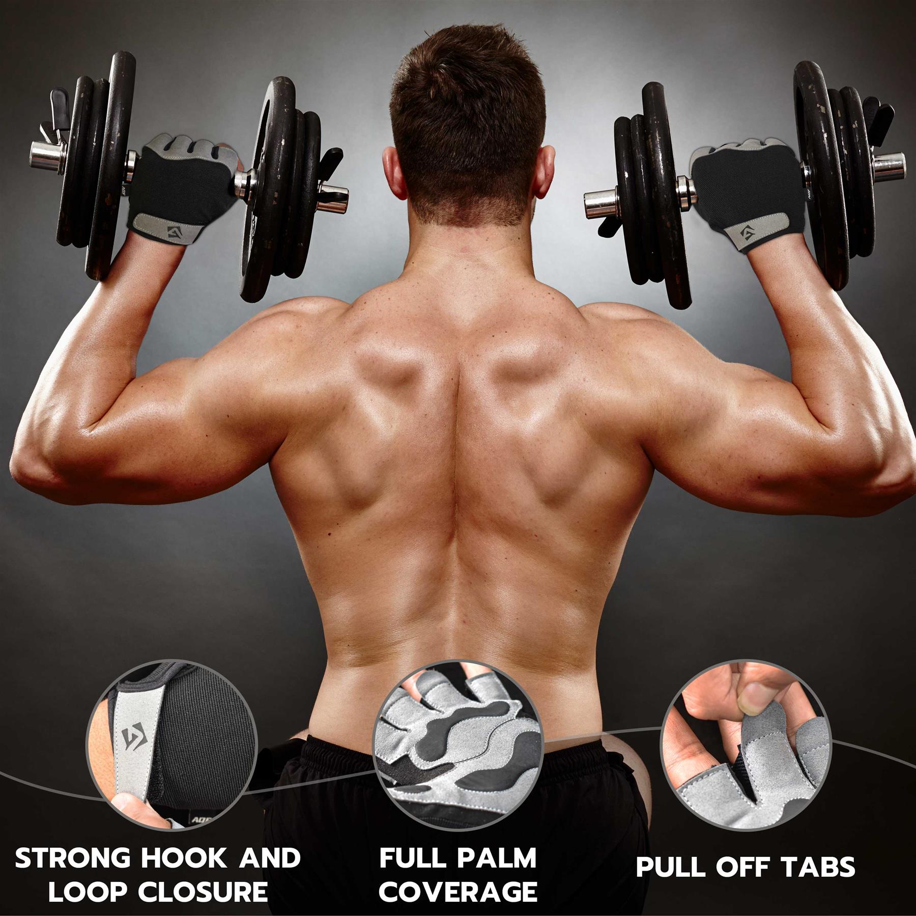 AQF Weight Lifting Gym Gloves Training Workout Fitness Gloves Padded Palm Grip - Picture 24 of 33