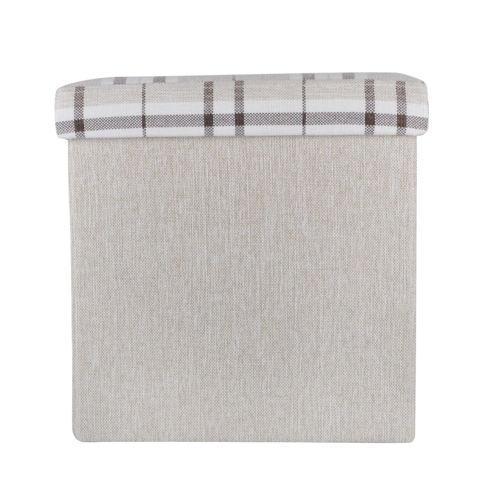 Folding Storage Ottoman Linen Look Plaid Check Fabric Stool Footstool Toy Box - Picture 10 of 18