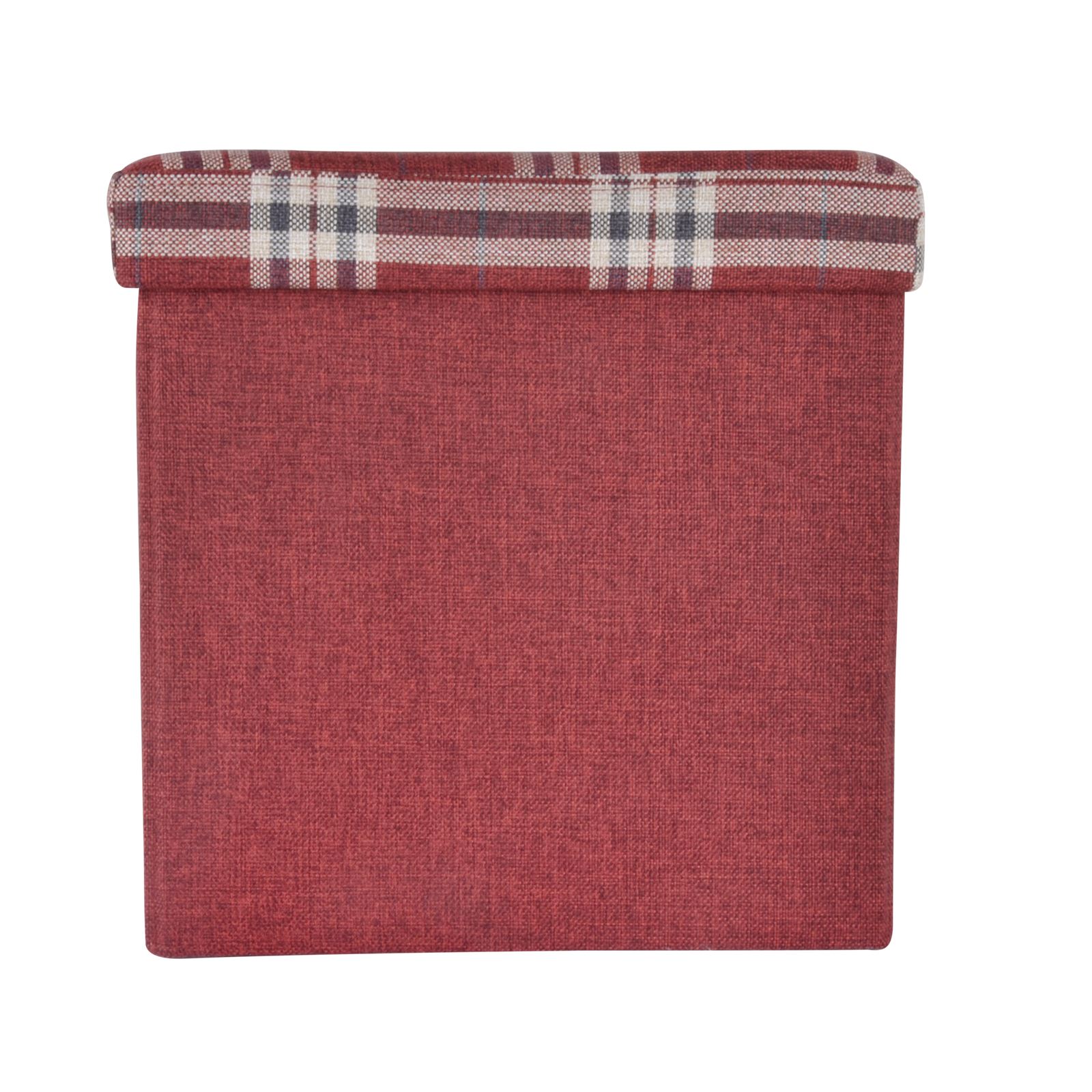 Folding Storage Ottoman Linen Look Plaid Check Fabric Stool Footstool Toy Box - Picture 16 of 18