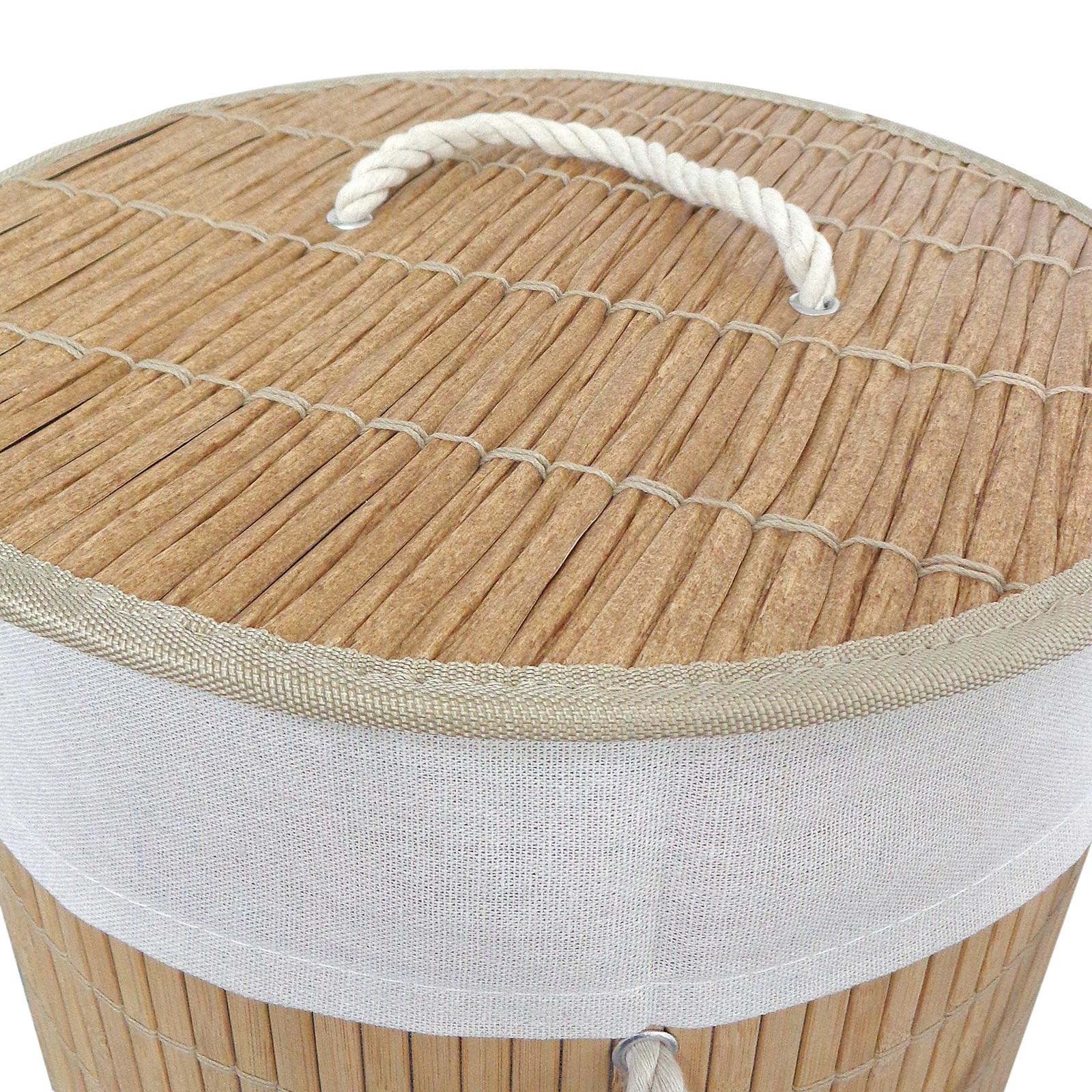 Round Bamboo Laundry Basket Rattan Lid Rope Handles Eco Friendly Hamper 50cm - Picture 5 of 7