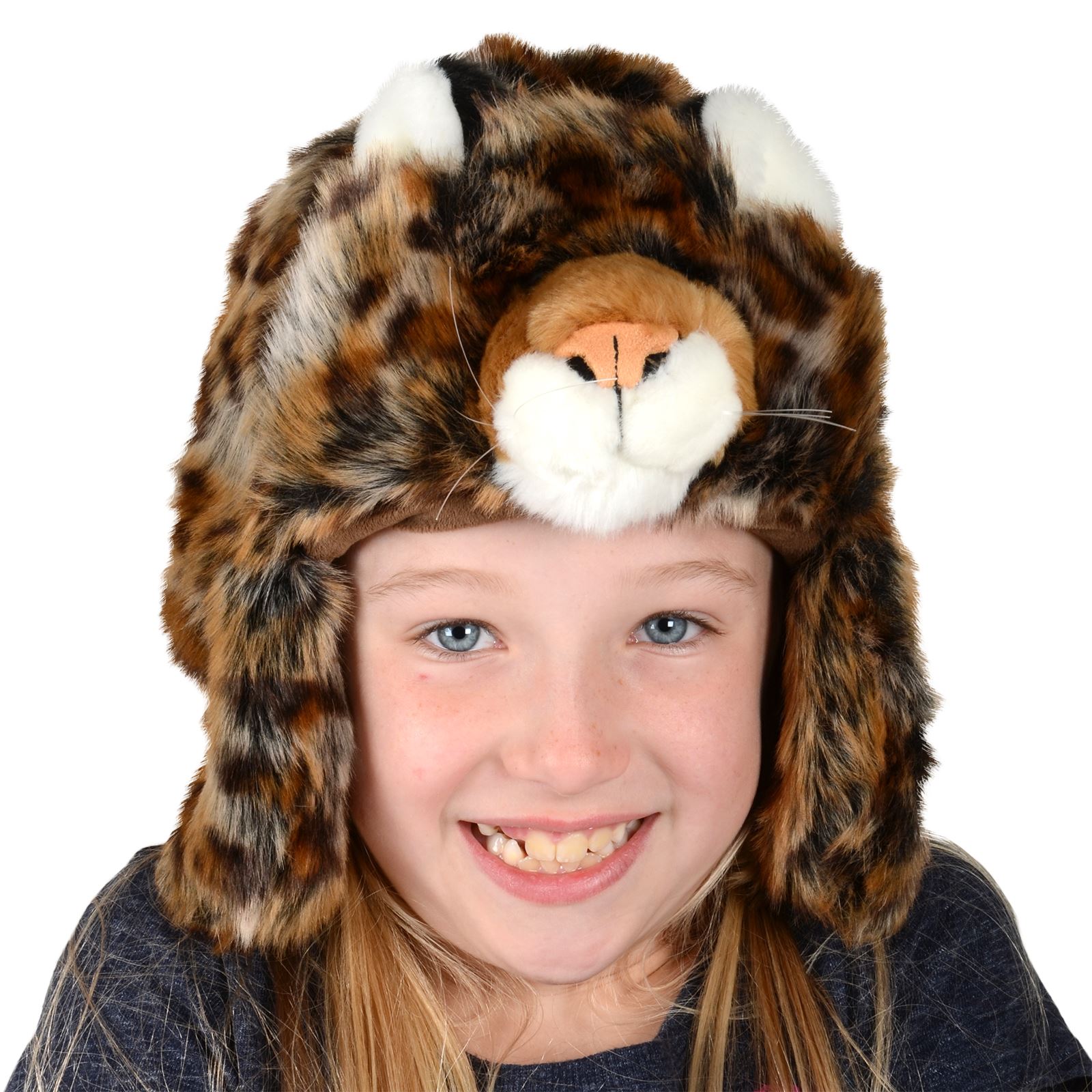 New Boys Girls Kids Soft Warm Animal Faux Fur Hat / Ear Flaps Owl Beaver Leopard - Picture 9 of 12