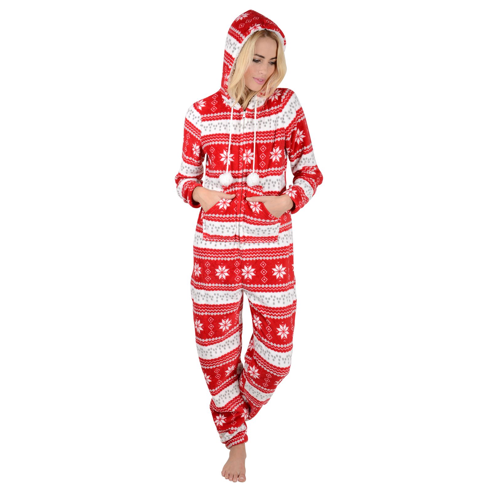 New Ladies Fleece All In One Piece Pyjamas Jump Sleep Suit PJs