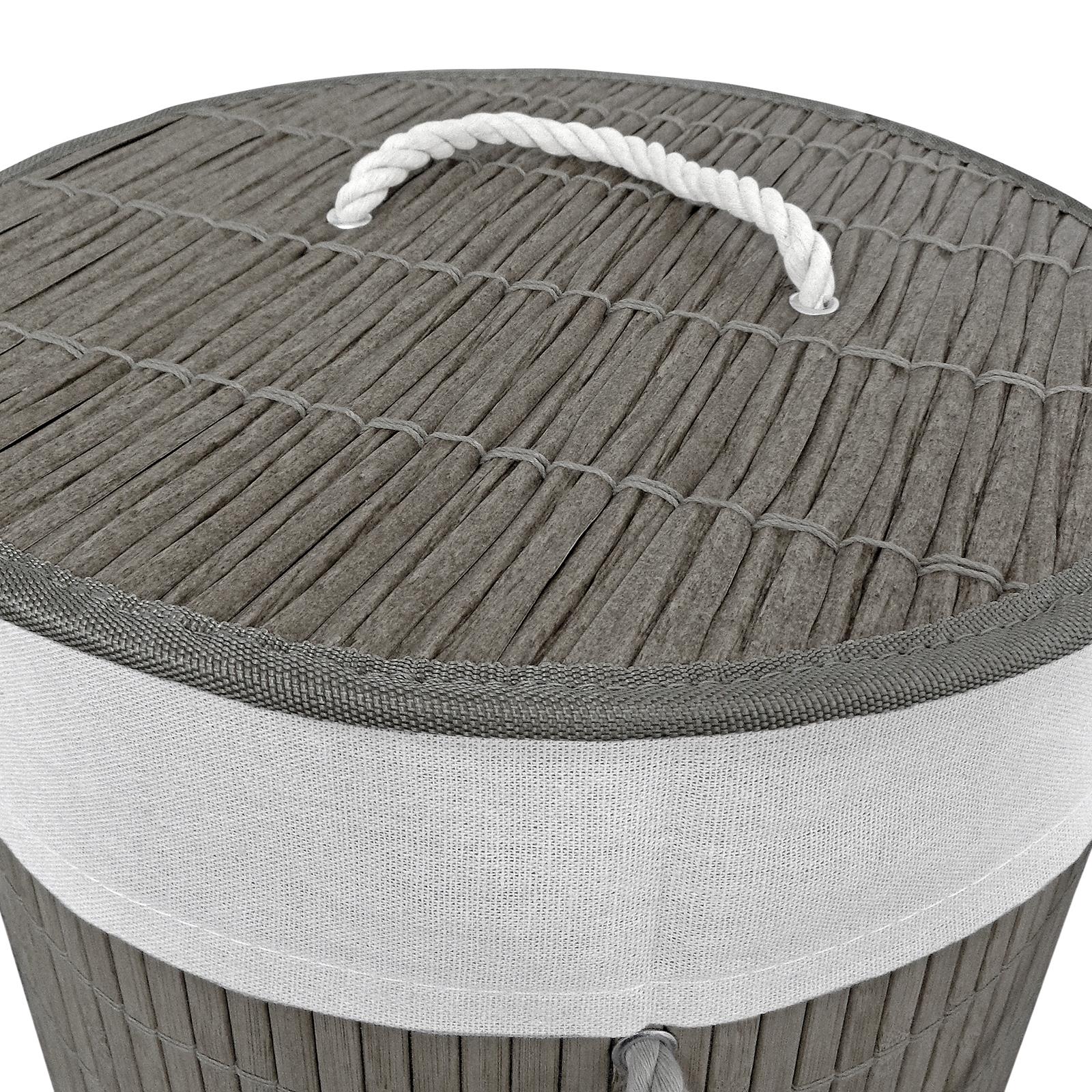 Round Bamboo Laundry Basket Rattan Lid Rope Handles Eco Friendly Hamper 50cm - Picture 3 of 7