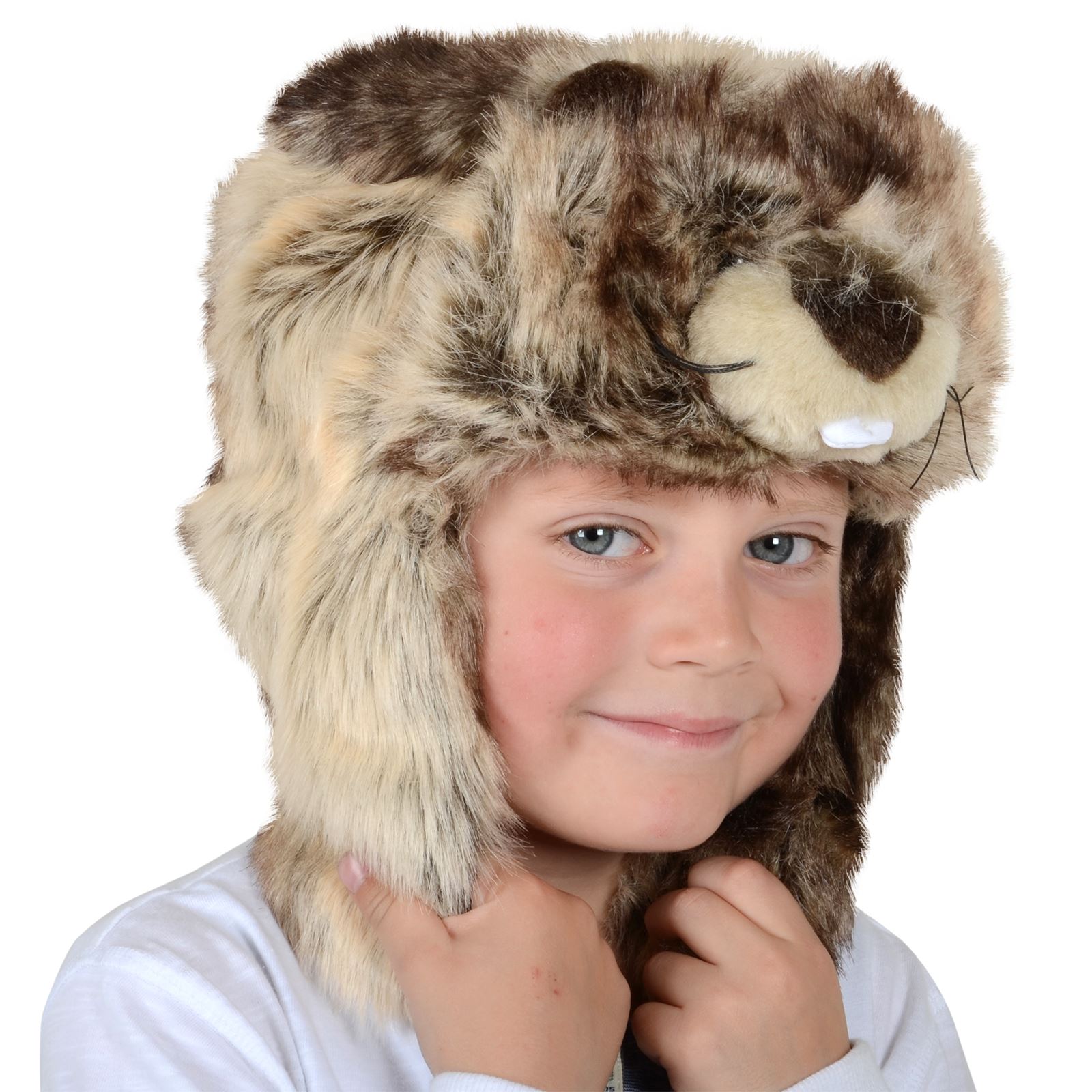 New Boys Girls Kids Soft Warm Animal Faux Fur Hat / Ear Flaps Owl Beaver Leopard - Picture 5 of 12