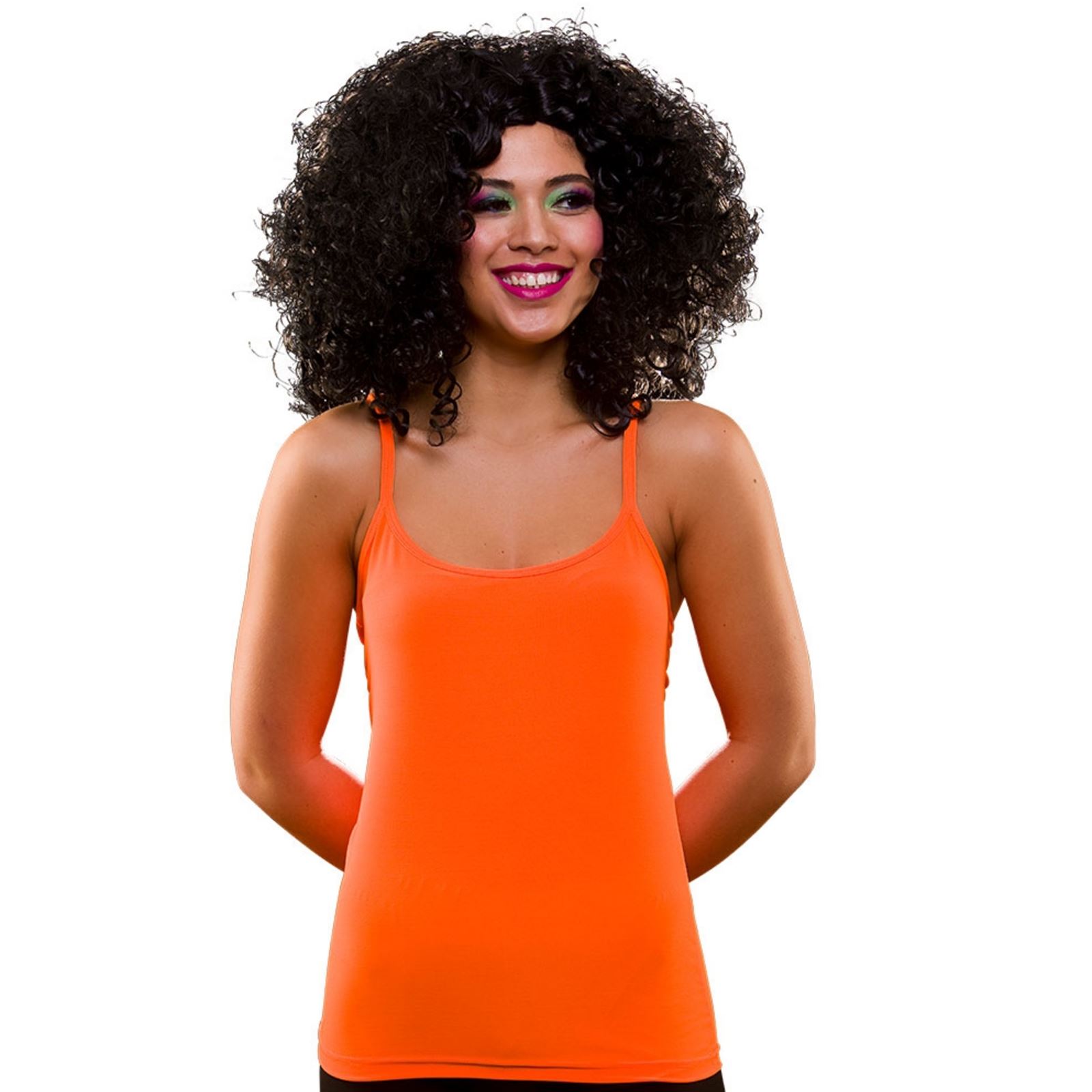 Neon Colour Vest Top Ladies 1980s Fancy Dress Halloween Hen Night Disco Diva - Picture 3 of 5