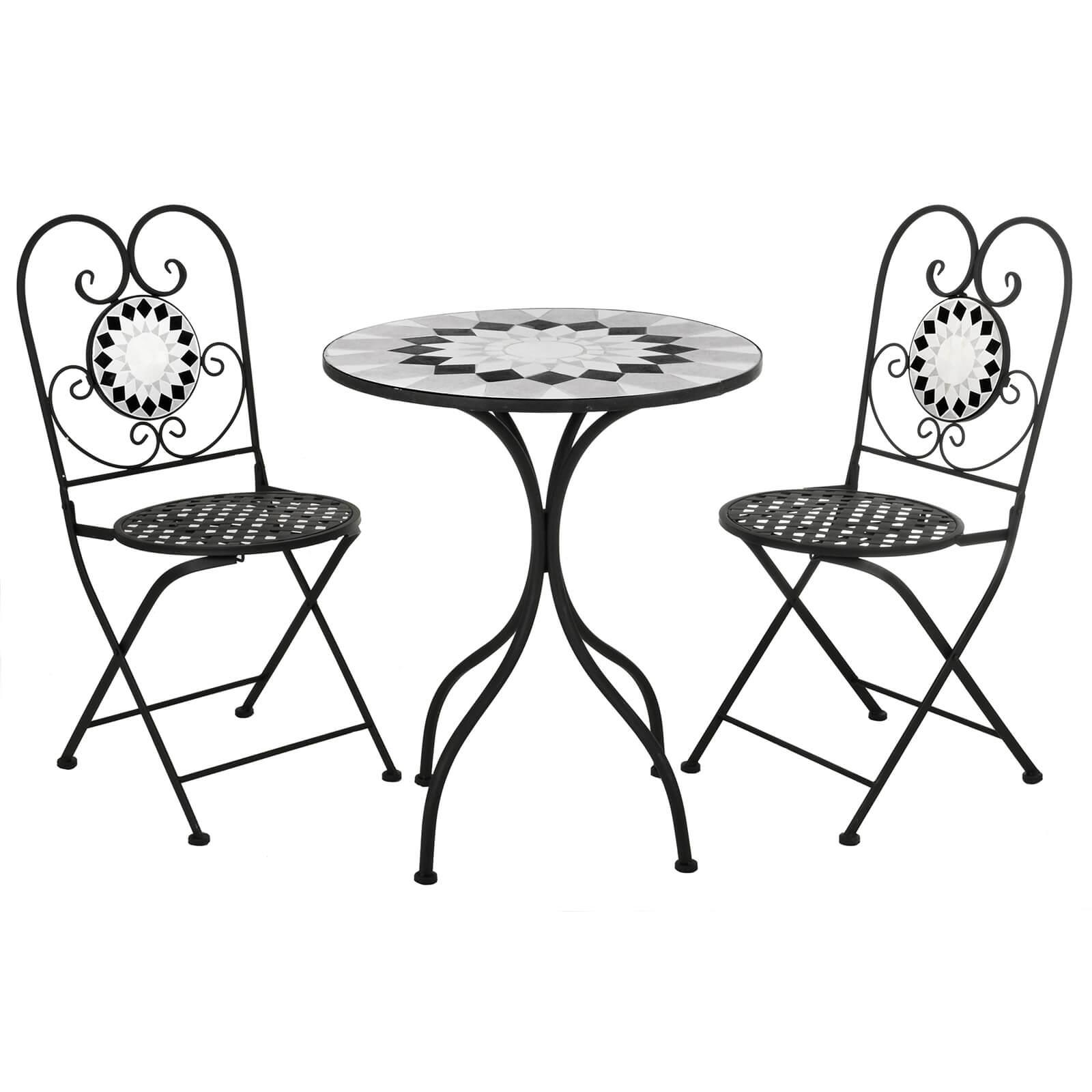 Garden Bistro Set Mosaic Greek Taverna Table 2 Chairs Black Metal Furniture - Picture 2 of 10