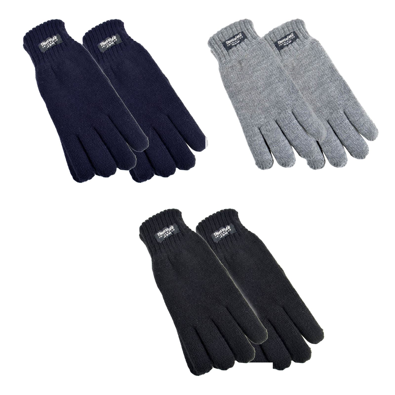 RJM Kids Girls Boys Black Thinsulate Lined Fleece Warm Winter Gloves Ages 6-13