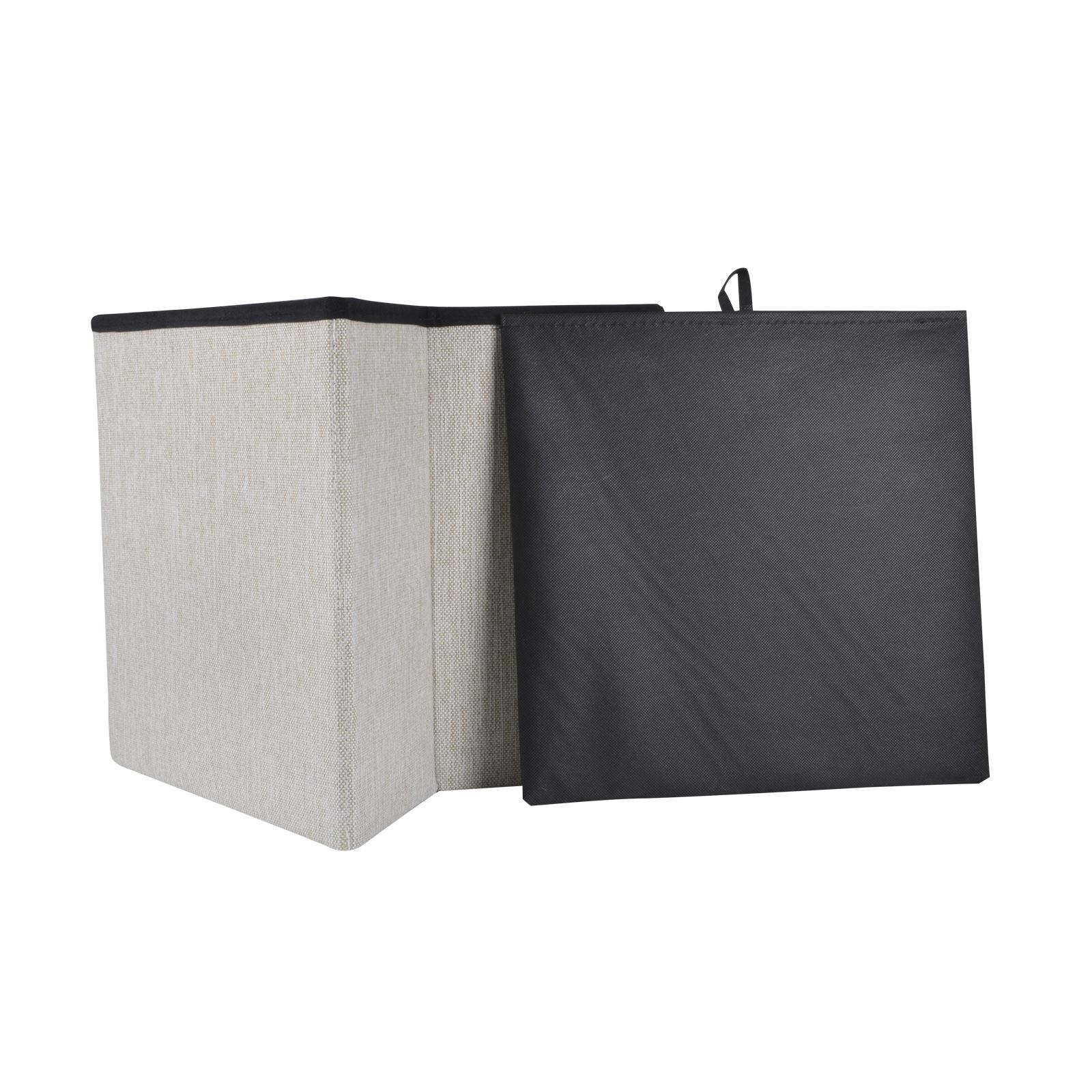 Folding Storage Ottoman Linen Look Plaid Check Fabric Stool Footstool Toy Box - Picture 12 of 18