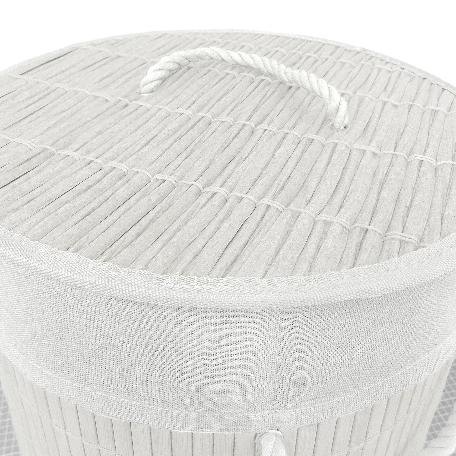 Round Bamboo Laundry Basket Rattan Lid Rope Handles Eco Friendly Hamper 50cm - Picture 7 of 7