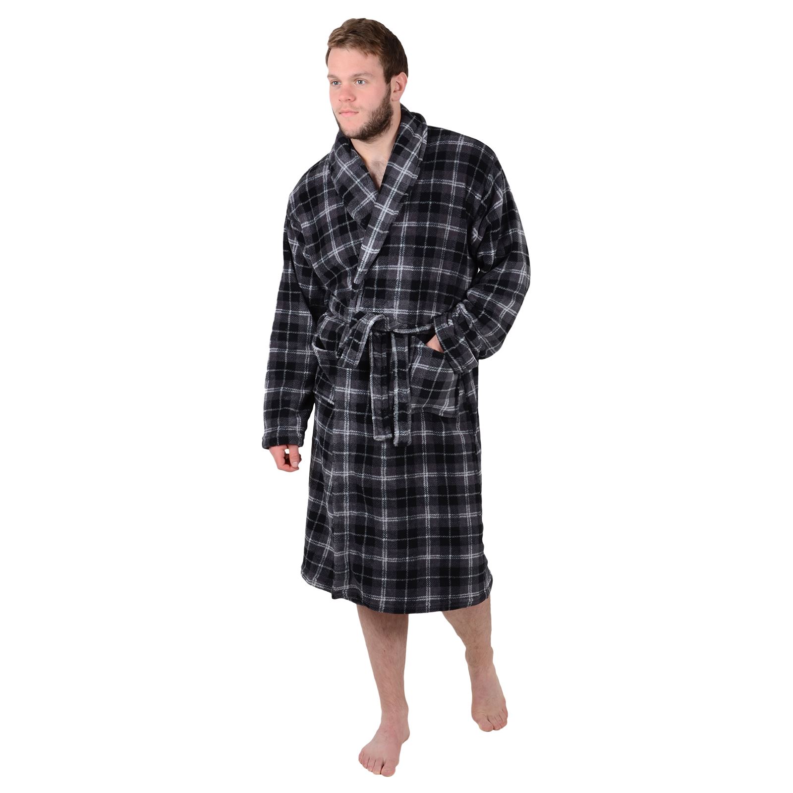 Mens Luxury Coral Fleece Bath Robe Tie Belt Dressing Gown Housecoat