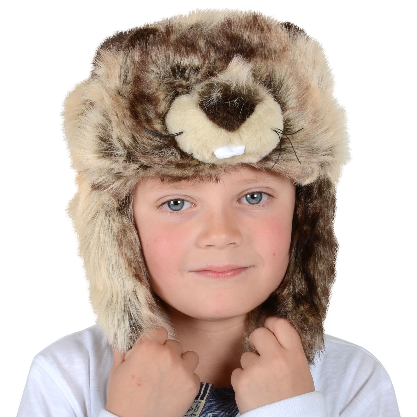 New Boys Girls Kids Soft Warm Animal Faux Fur Hat / Ear Flaps Owl Beaver Leopard - Picture 6 of 12