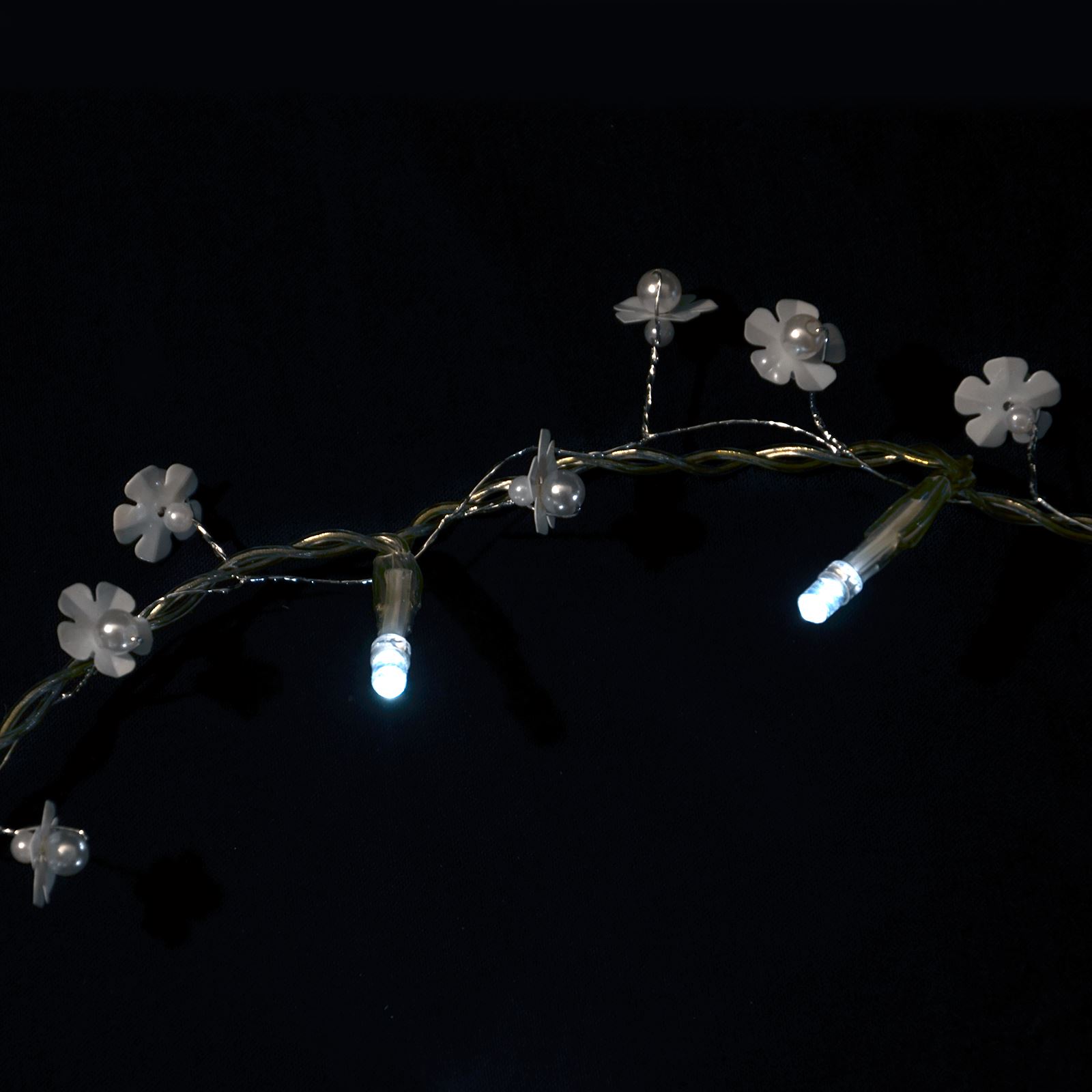 20 LED Garland Xmas String Lights / Crystal Beads Flower Leaf Battery Operated - Picture 12 of 19