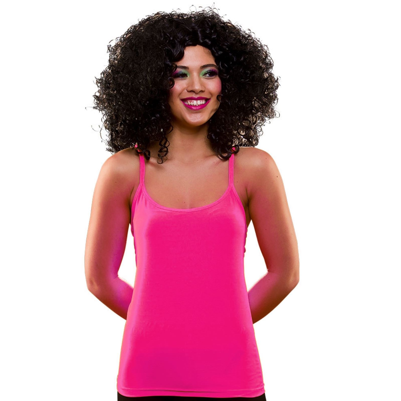 Neon Colour Vest Top Ladies 1980s Fancy Dress Halloween Hen Night Disco Diva - Picture 4 of 5