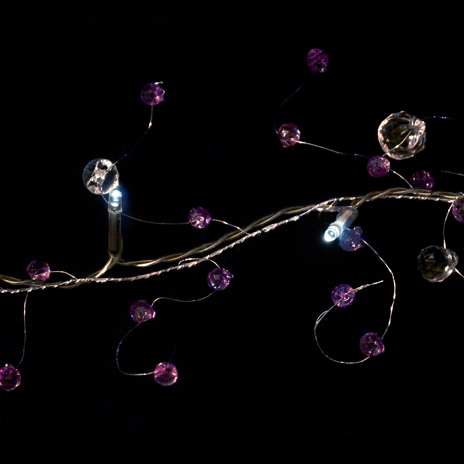 20 LED Garland Xmas String Lights / Crystal Beads Flower Leaf Battery Operated - Picture 15 of 19