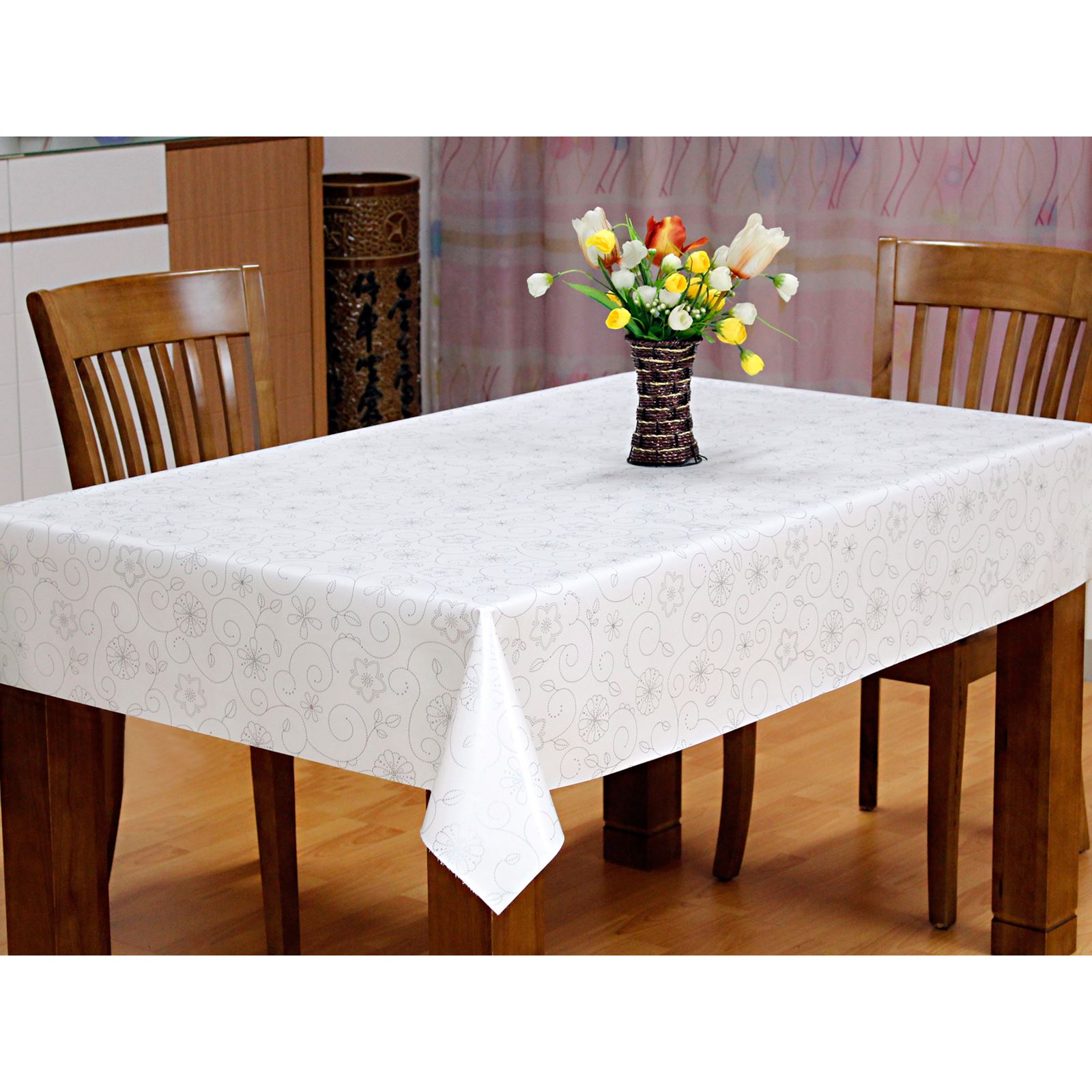 Wipe Clean PVC Vinyl Tablecloth Dining Kitchen Table Cover Protector