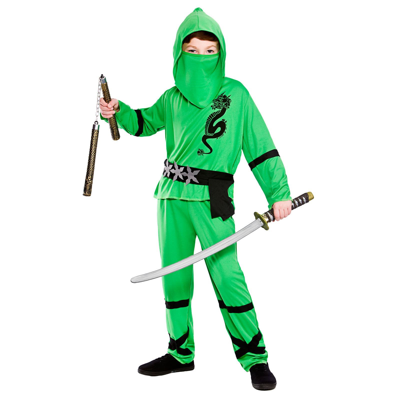 Boys Power Ninja Costume Fancy Dress Halloween Party Kids Samurai Outfit - Picture 8 of 15