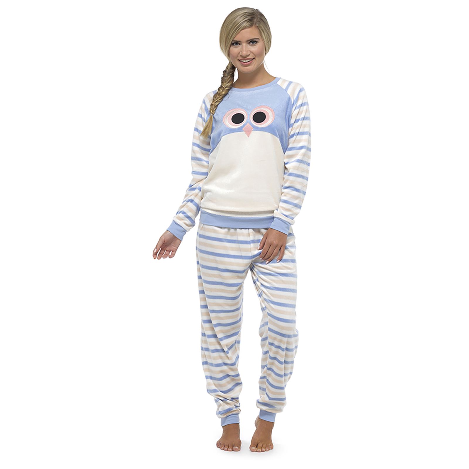 Foxbury Womens Animal Twosie Pyjama Set Top Bottoms Cosy Fleece Gift Pink//Blue