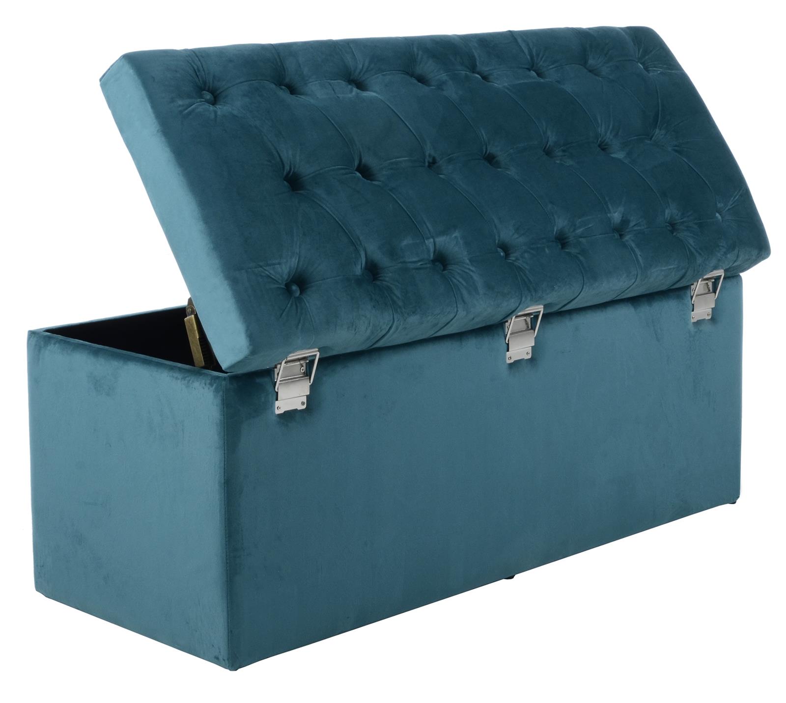 Storage Ottoman Large Blanket Box Padded Velvet Seat Bench Silver Studs