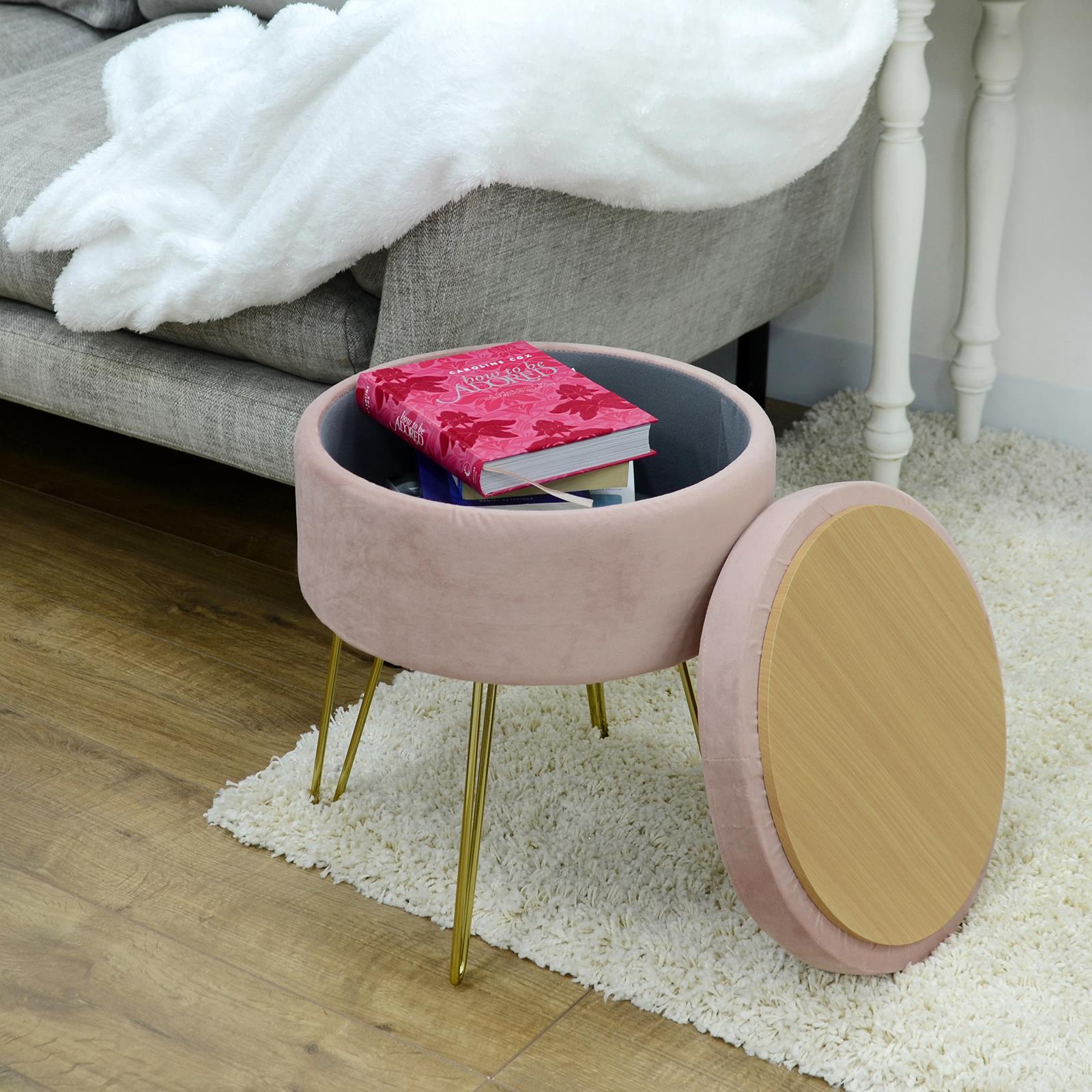 Aria Velvet Storage Footstool Ottoman Footrest Makeup Dressing Table