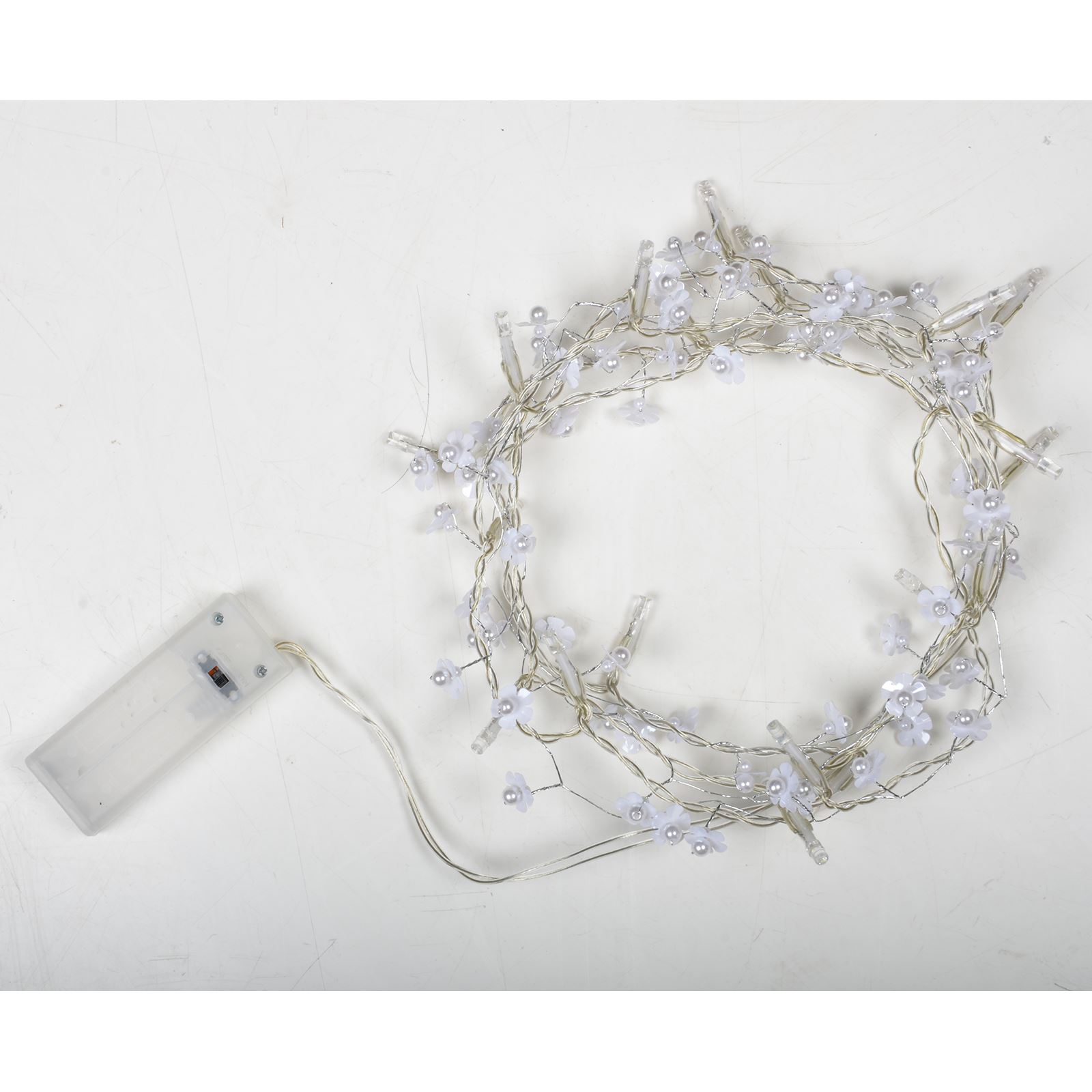 20 LED Garland Xmas String Lights / Crystal Beads Flower Leaf Battery Operated - Picture 13 of 19