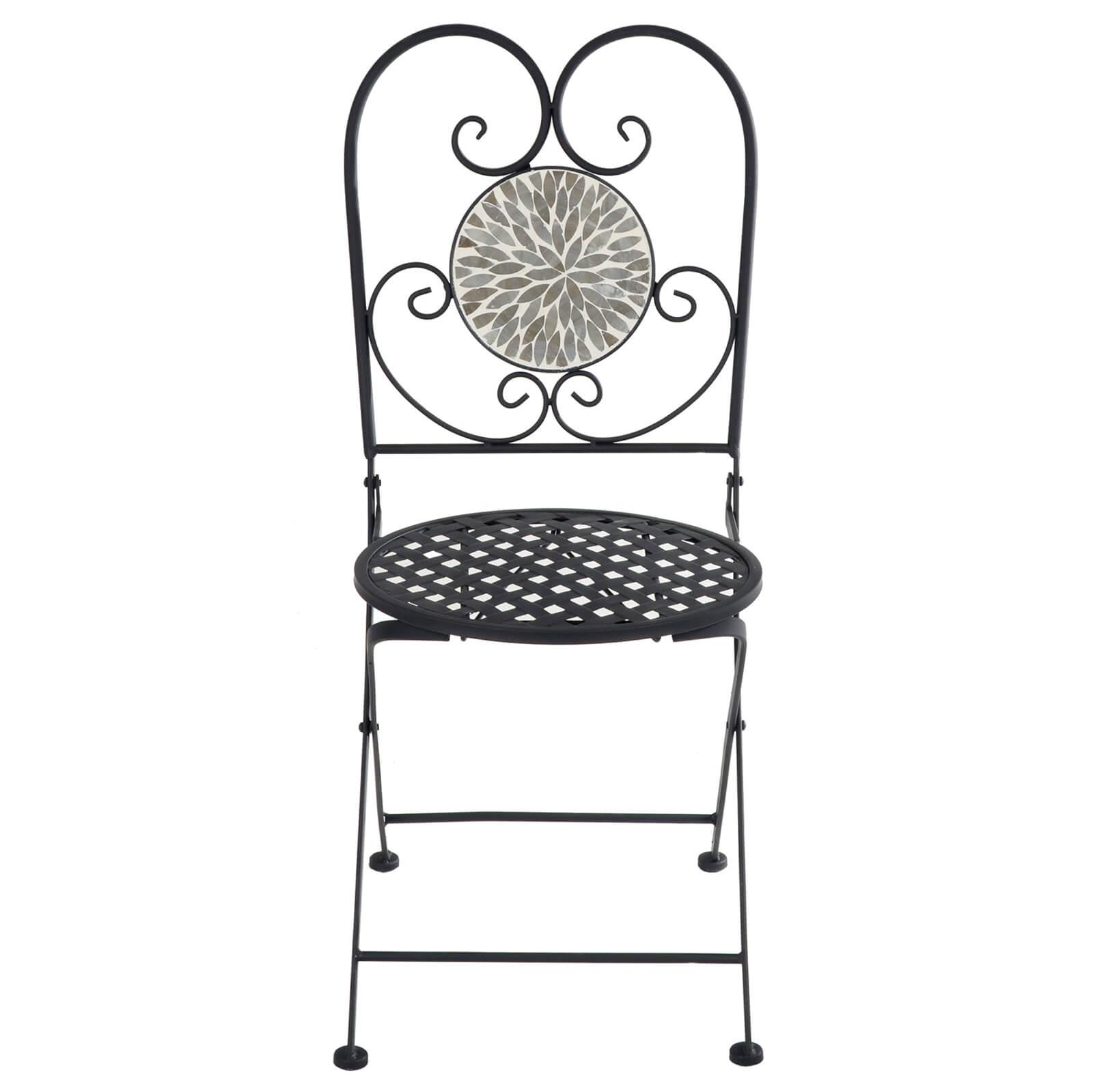 Garden Bistro Set Mosaic Greek Taverna Table 2 Chairs Black Metal Furniture - Picture 7 of 10