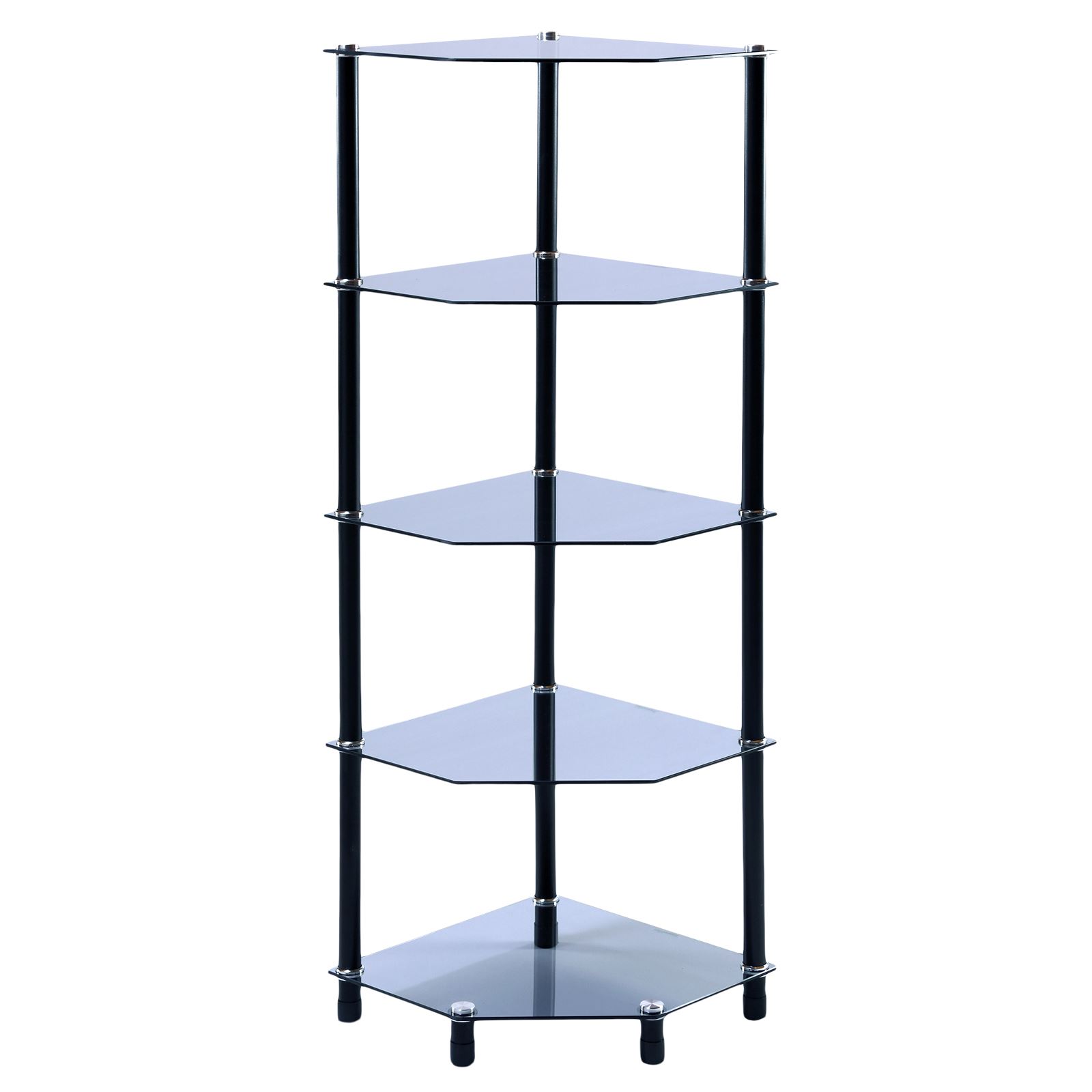 Glass Corner Shelf Shelving Unit Display Hall Lamp End Table Storage