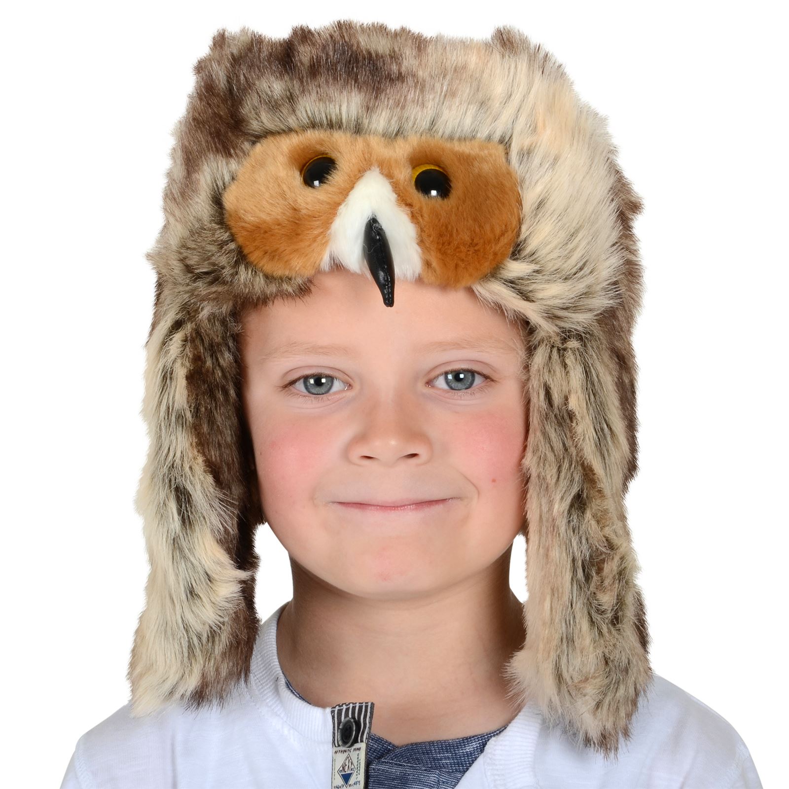 New Boys Girls Kids Soft Warm Animal Faux Fur Hat / Ear Flaps Owl Beaver Leopard - Picture 12 of 12