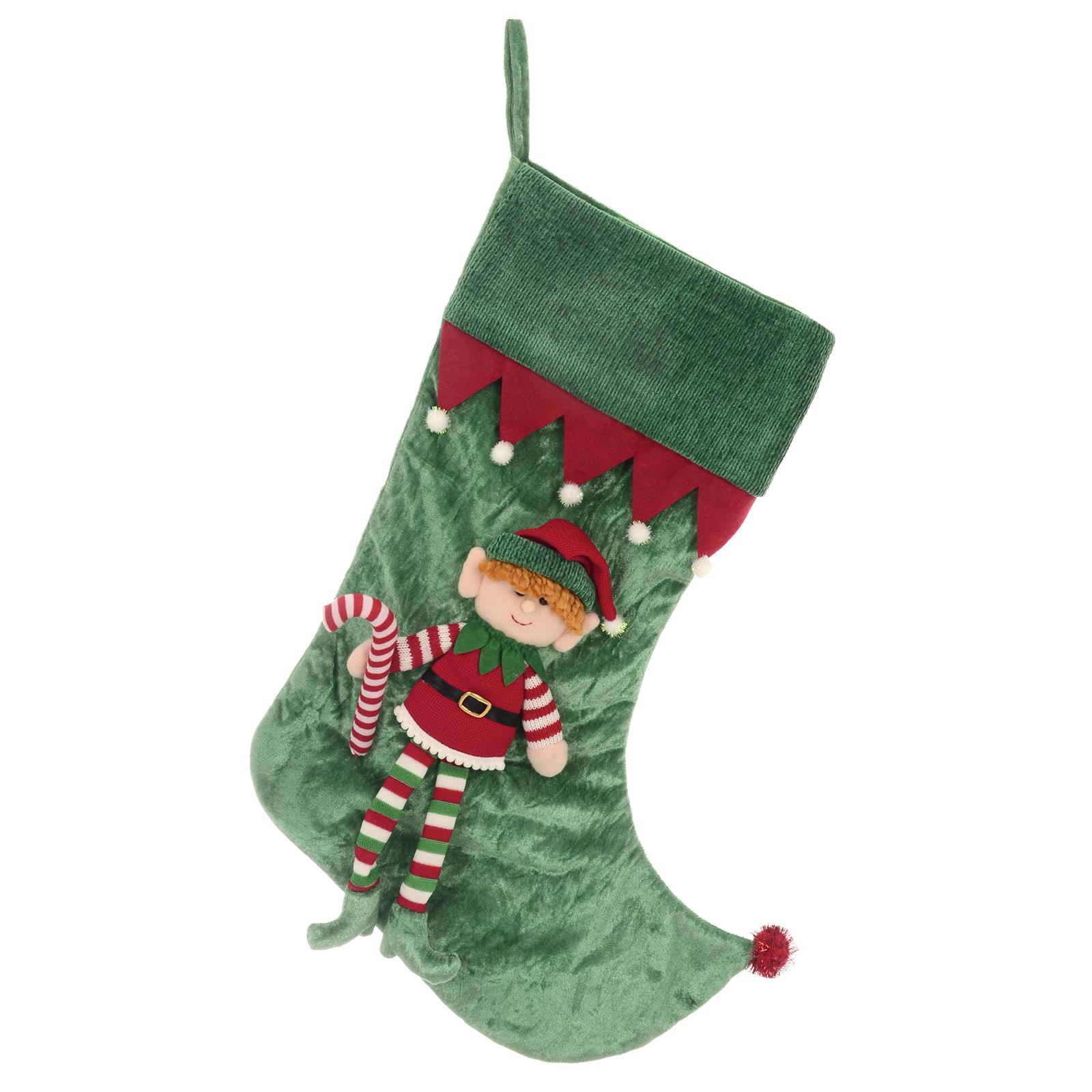 Christmas Stocking Elf Figure Decoration Red Green Plush Fabrics Boy Girl 58cm - Picture 2 of 5