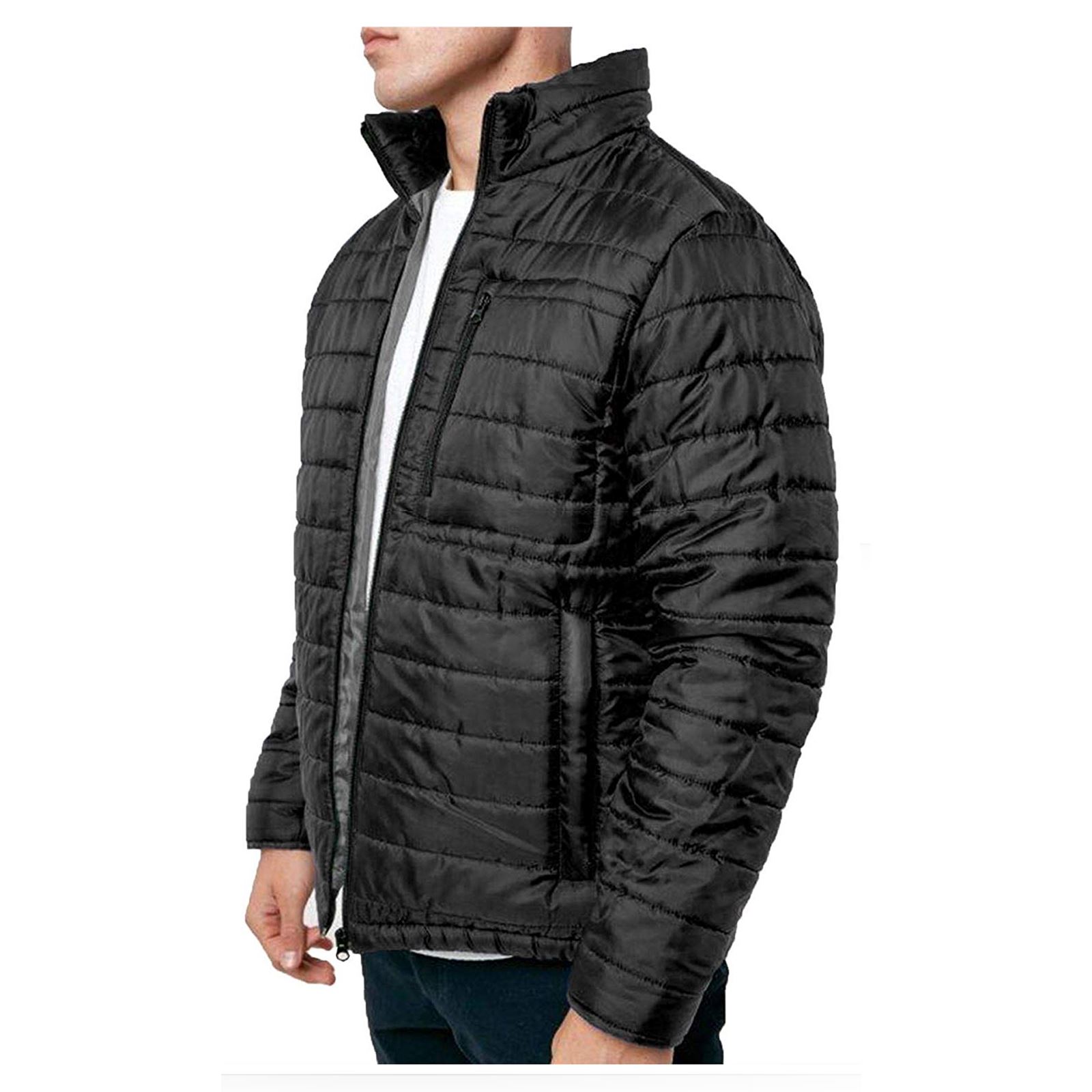 Mens Quilted Jacket Stand Up Collar Winter Puffer Coat Warm Padded