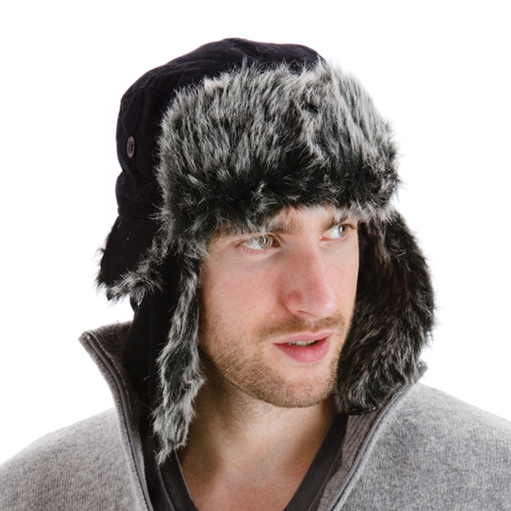 Men's Extra Warm Trapper Hat Faux Fur Lining Ear Flaps Chin Strap Black or Brown - Picture 4 of 6
