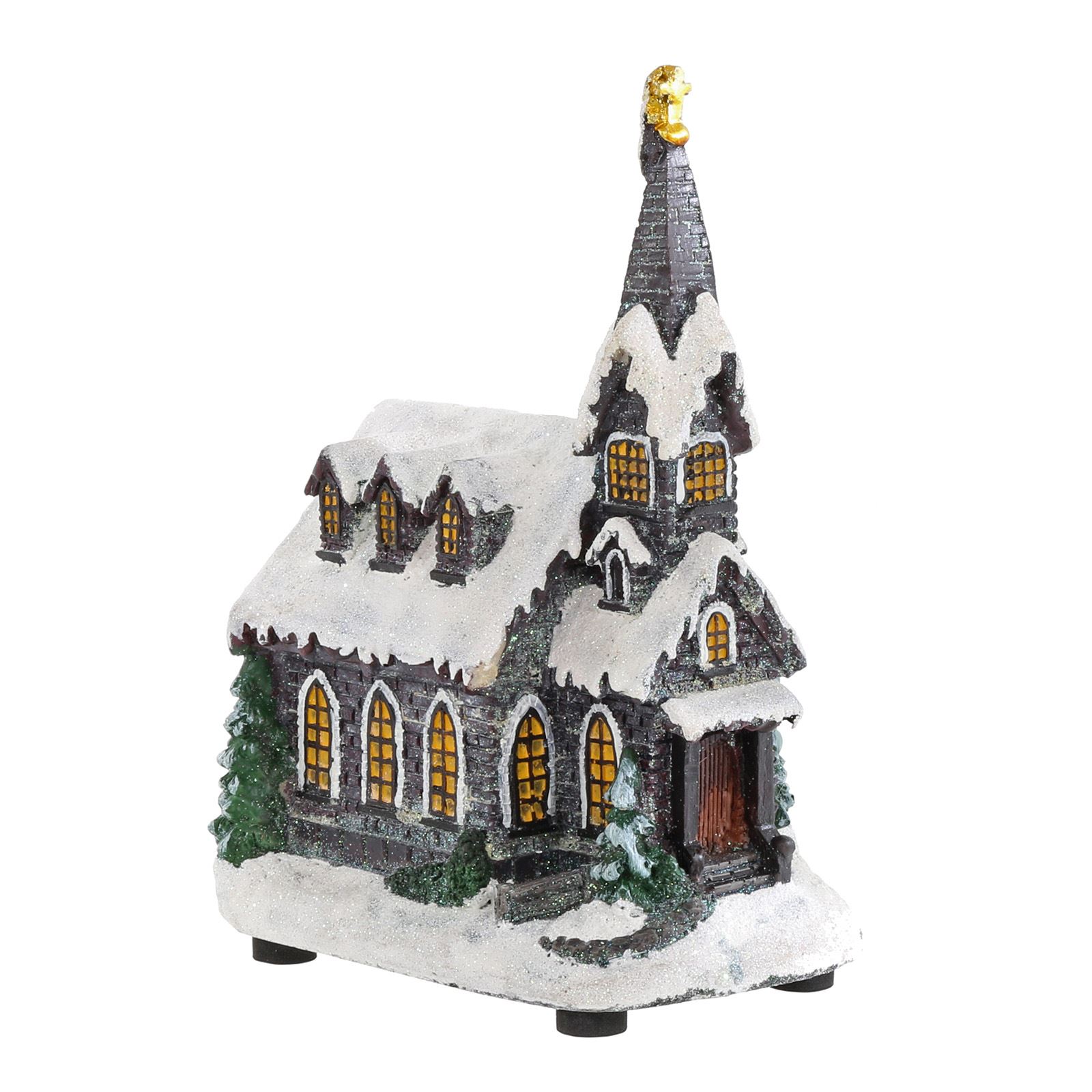 Christmas Church Light Up Room Decoration Snow Religious Tower Resin