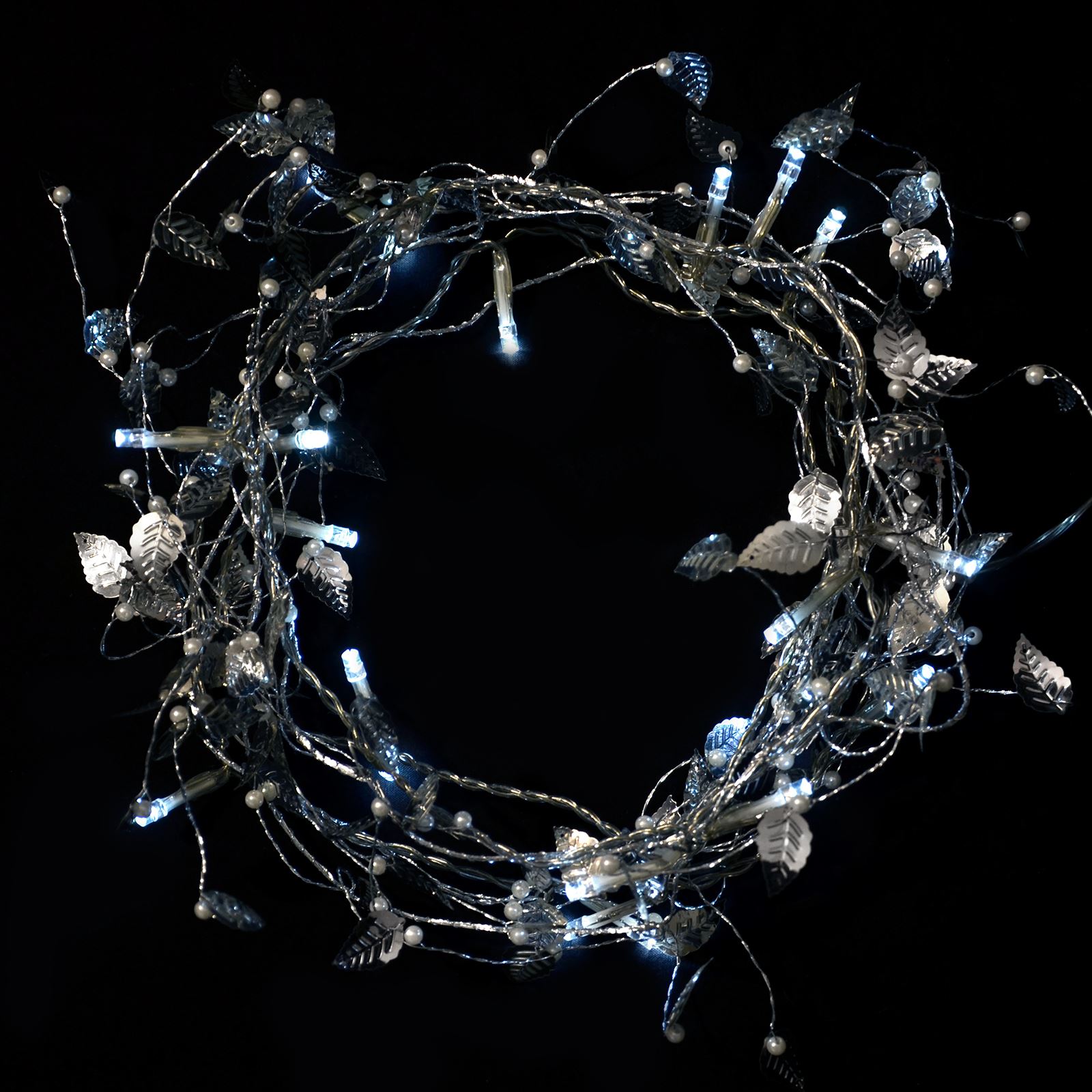 20 LED Garland Xmas String Lights / Crystal Beads Flower Leaf Battery Operated - Picture 17 of 19