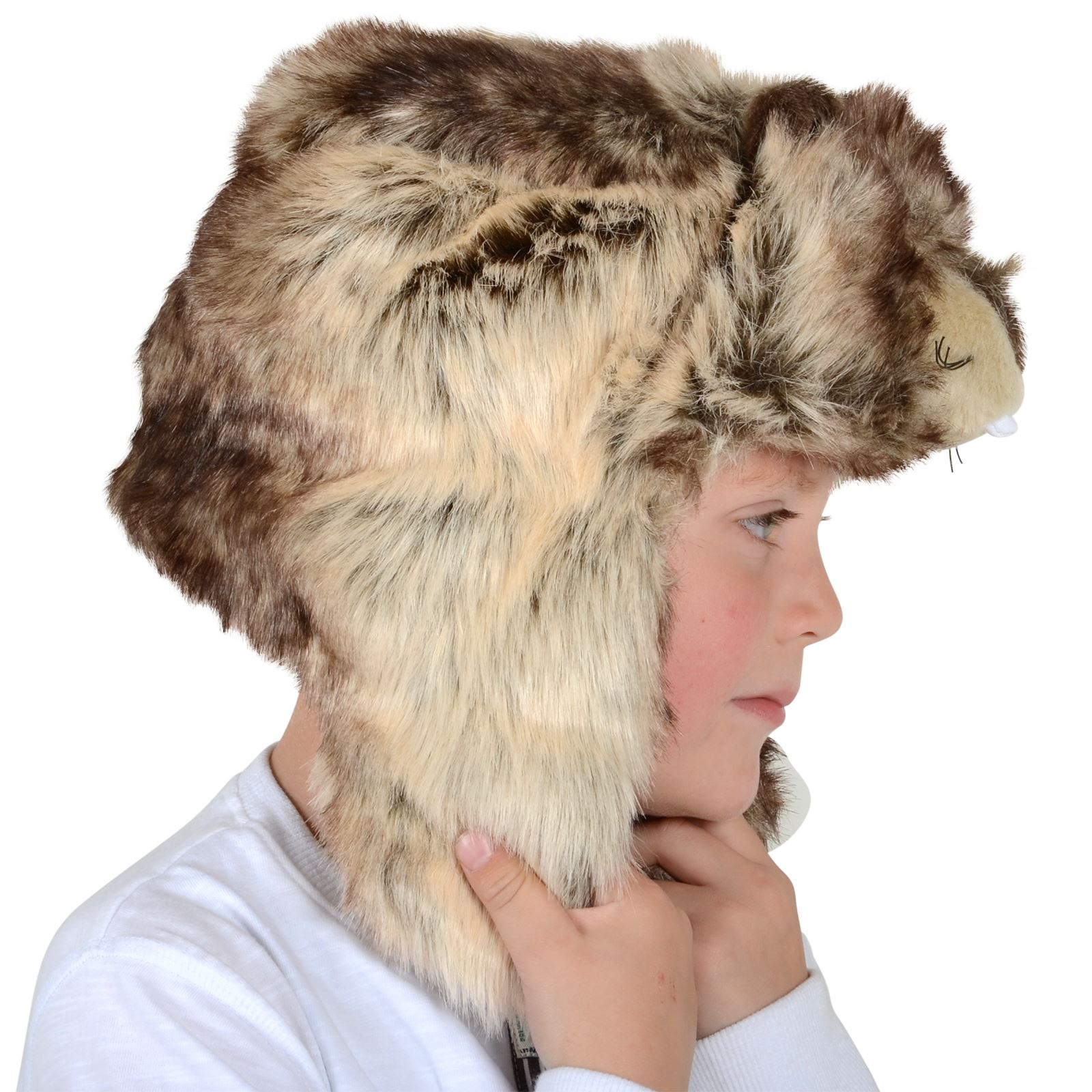 New Boys Girls Kids Soft Warm Animal Faux Fur Hat / Ear Flaps Owl Beaver Leopard - Picture 7 of 12