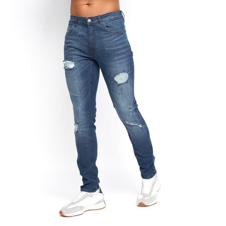 Ringspun Mens Ripped Skinny Fit Jeans Stretch Jean Rip Distressed Denim Pants - Picture 3 of 7
