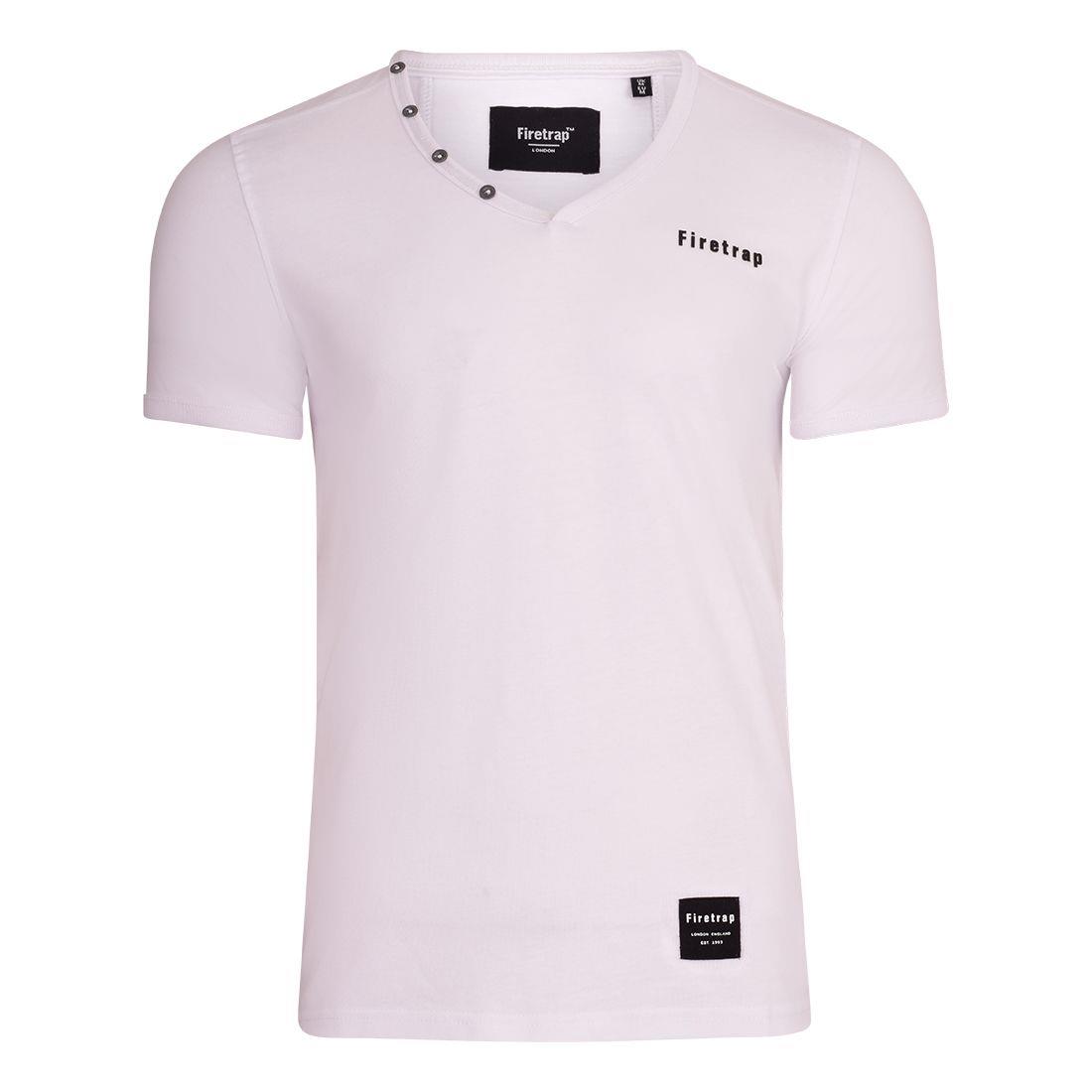 Firetrap Mens V Neck T-Shirt Short Sleeves Buttoned Collar Ribbed V-Neck Top - Bild 5 von 8