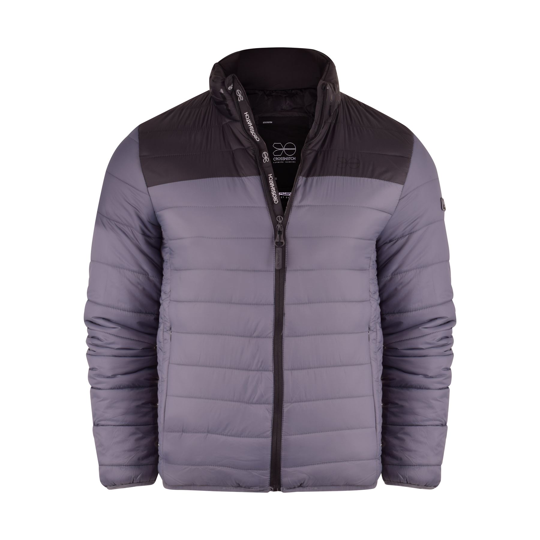 Mens Crosshatch Padded Jacket Inner and Zip Side Pockets Staywarm Contrast Coat - Picture 4 of 16