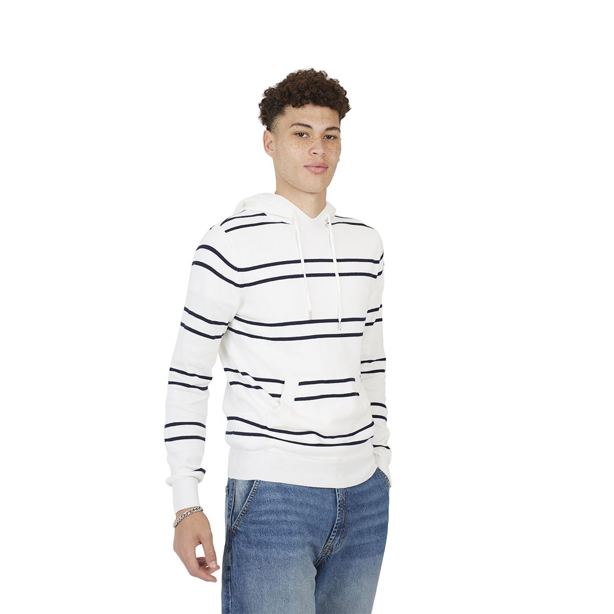Brave Soul Mens Knitted Cotton Pullover Narrow Stripe Jumper Hoodie Casual Top - Picture 5 of 12