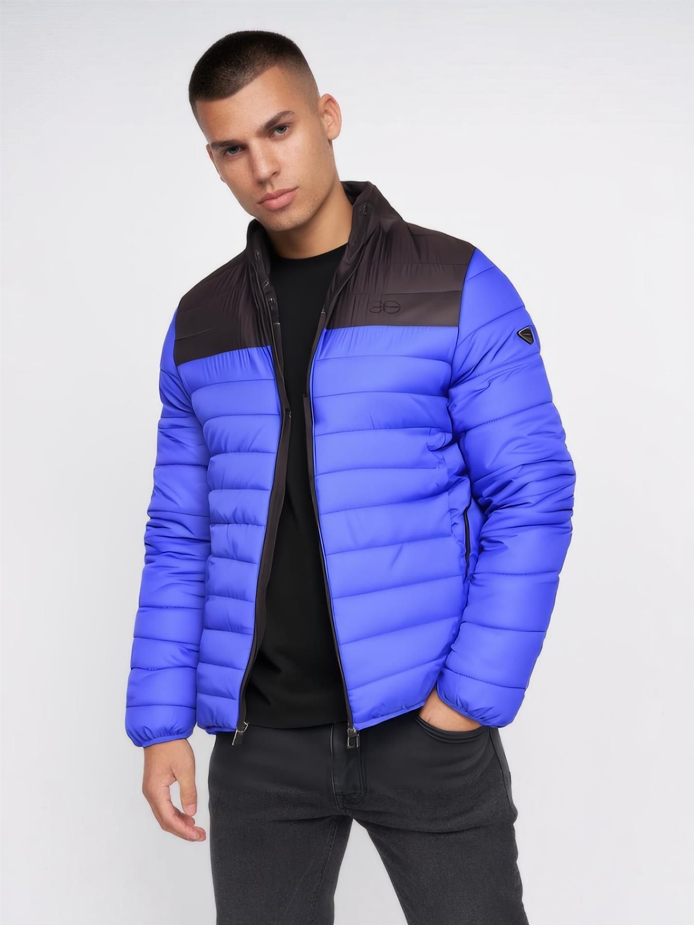 Mens Crosshatch Padded Jacket Inner and Zip Side Pockets Staywarm Contrast Coat - Picture 13 of 16