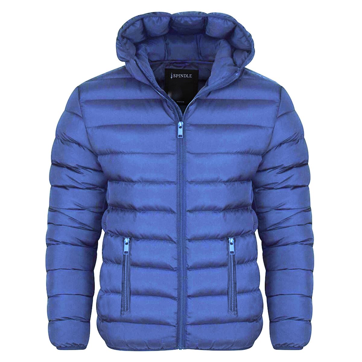 Mens Plain Black Hooded Padded Quilted Puffer Jacket Winter Coat Zip Pockets