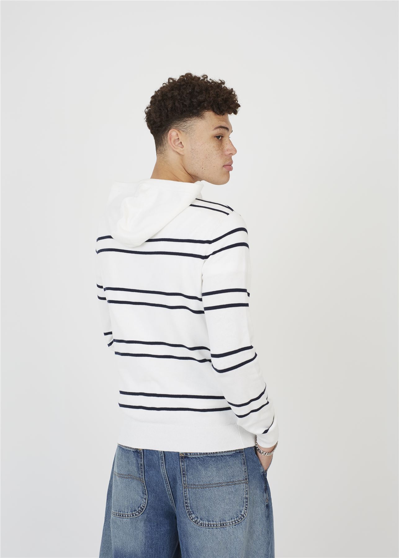 Brave Soul Mens Knitted Cotton Pullover Narrow Stripe Jumper Hoodie Casual Top - Picture 8 of 12