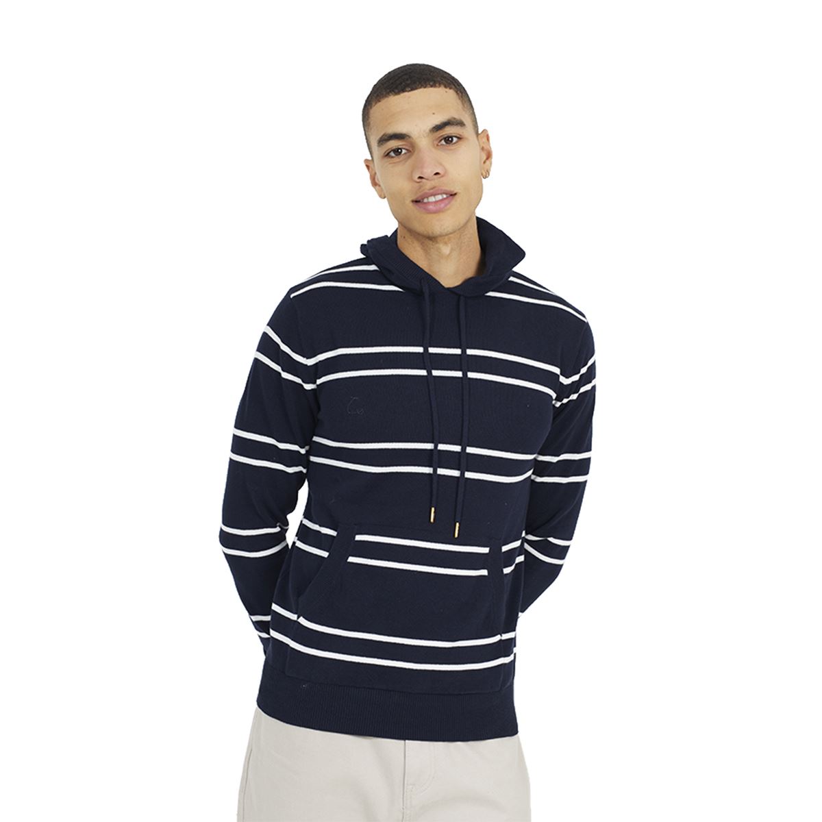 Brave Soul Mens Knitted Cotton Pullover Narrow Stripe Jumper Hoodie Casual Top - Picture 9 of 12