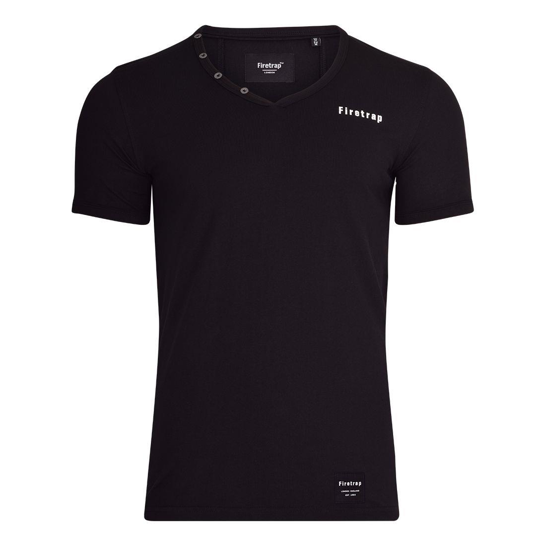 Firetrap Mens V Neck T-Shirt Short Sleeves Buttoned Collar Ribbed V-Neck Top - Bild 3 von 8