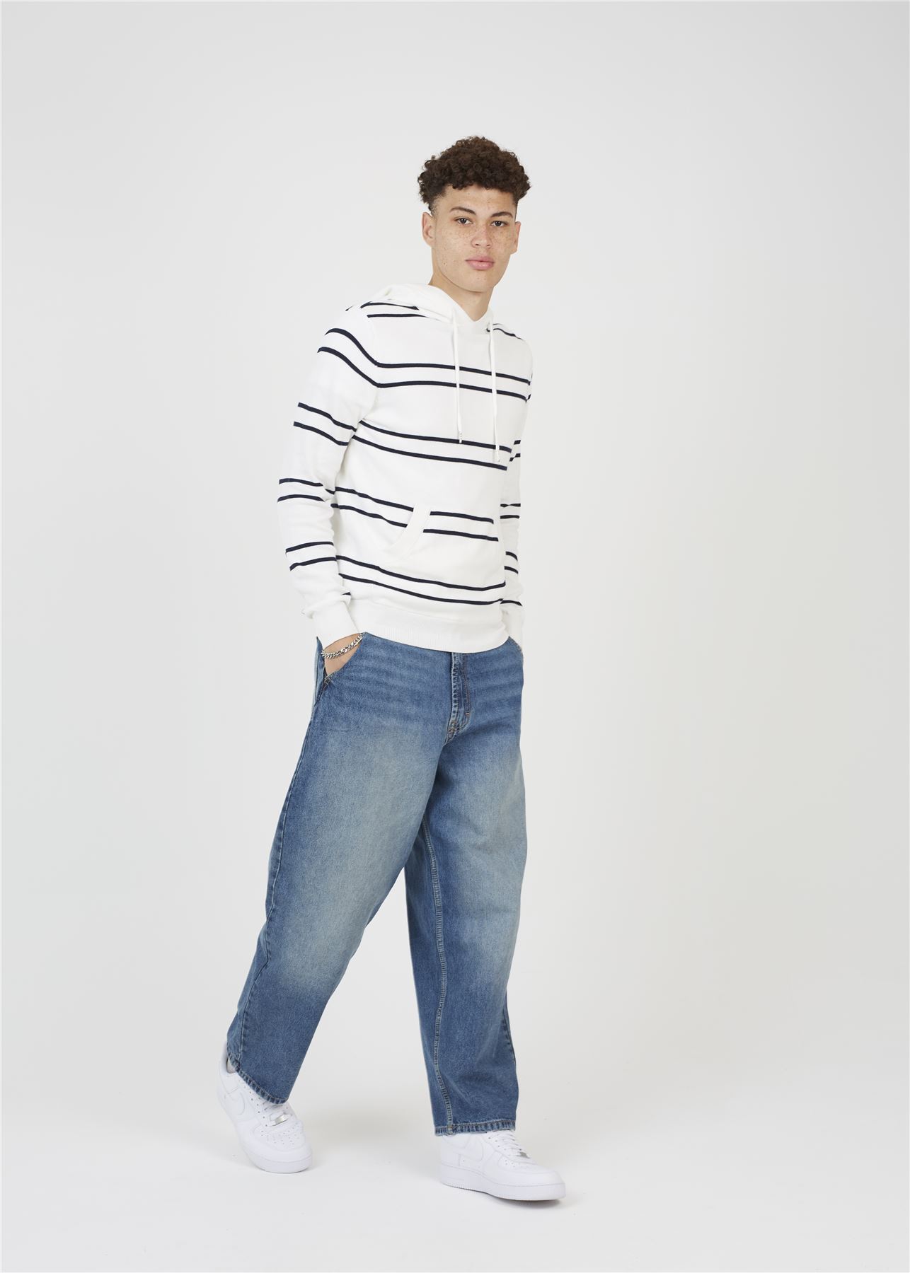 Brave Soul Mens Knitted Cotton Pullover Narrow Stripe Jumper Hoodie Casual Top - Picture 4 of 12