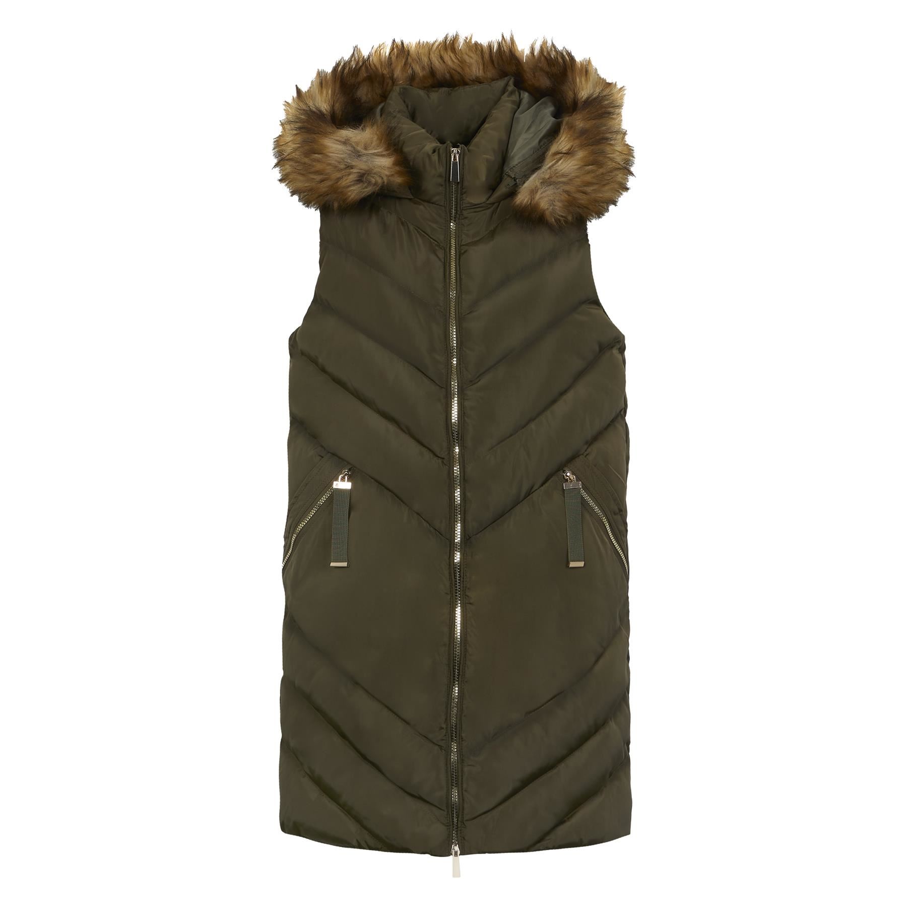 Spindle Womens Ladies Quilted Long Gilet Fur Hooded Sleeveless Body